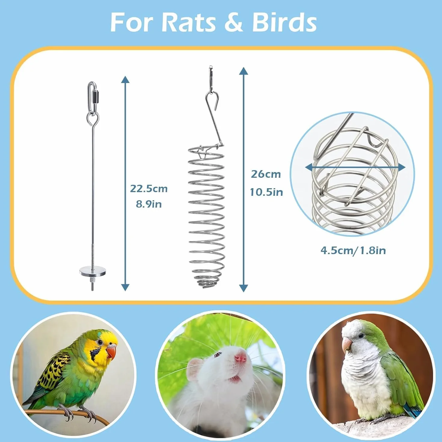 Lot de 2 Jouets pour Rats en Acier Inoxydable 304 - Jouet à Suspendre Alimentation Lente