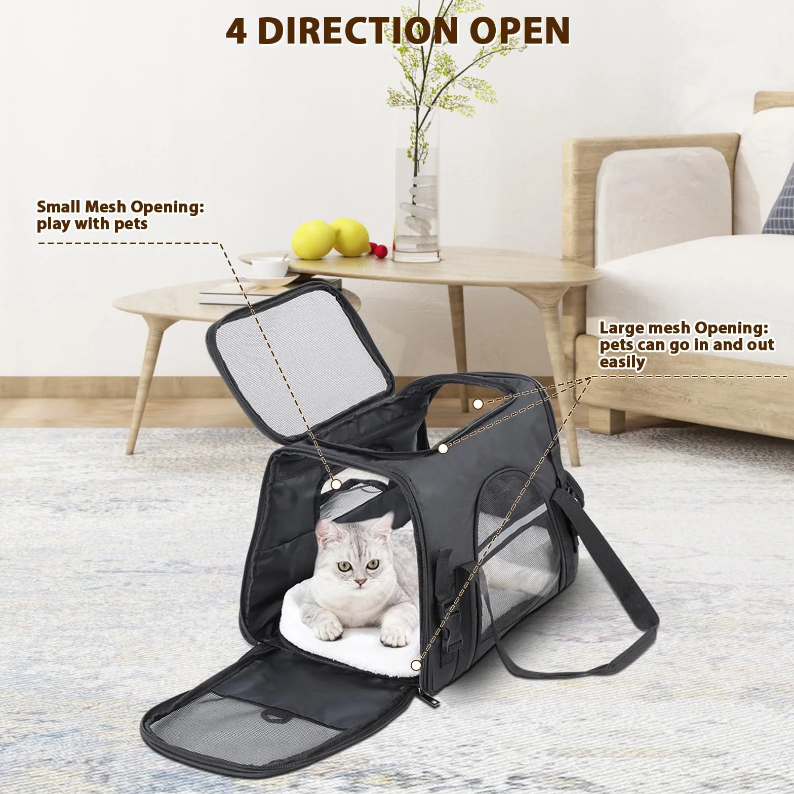 Romon Sac Transport Chat Chien Respirant Pliable jusqu'à 6 kg avec Matelas en Peluche