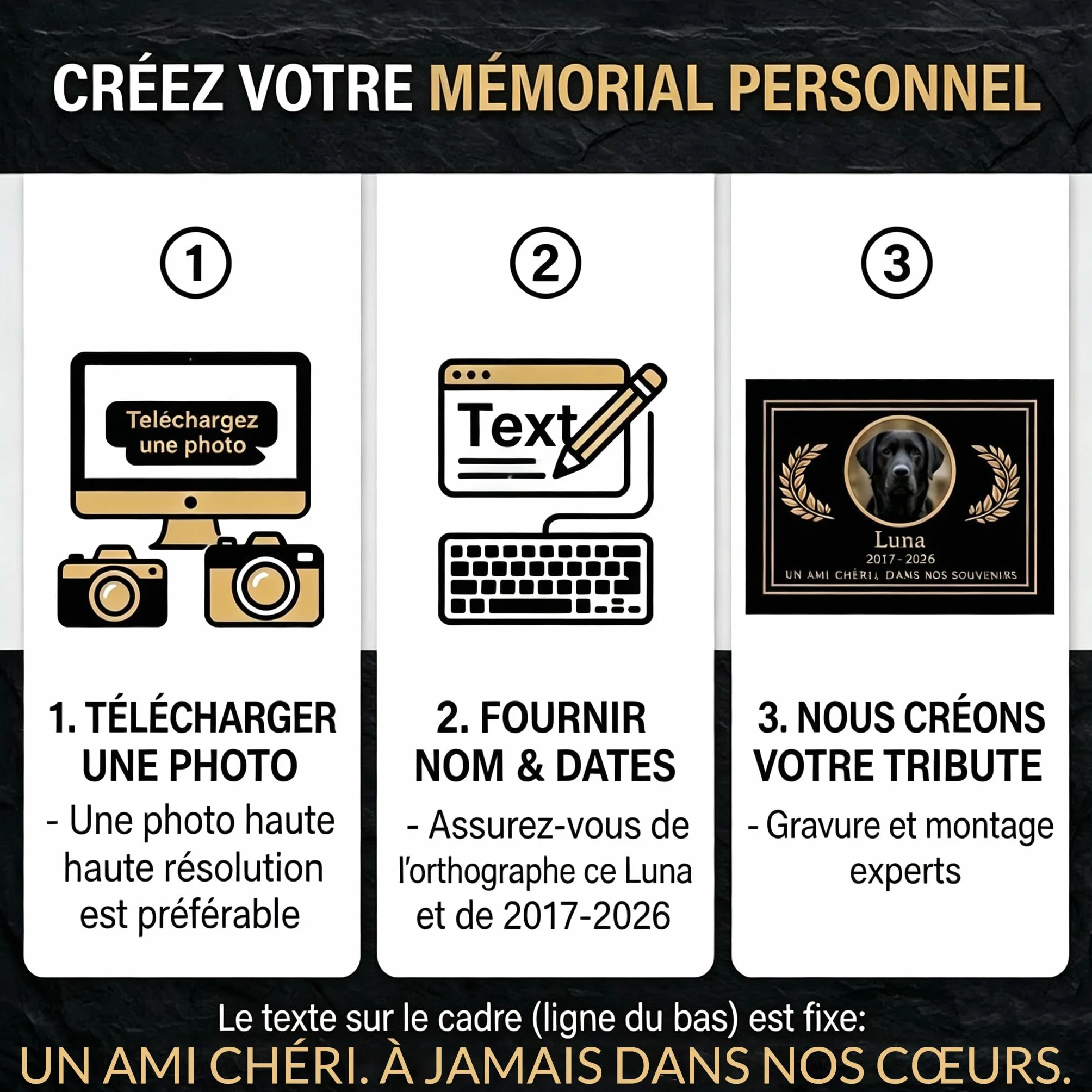 Plaque Commémorative Carrée Pierre Tombale Personnalisée pour Animal de Compagnie avec Photo et Nom - Cadeau Mémoire Chien
