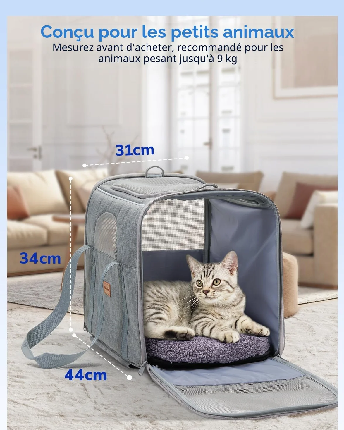 Morpilot Sac de Transport Pliable avec Roulettes pour Chat Petit Chien