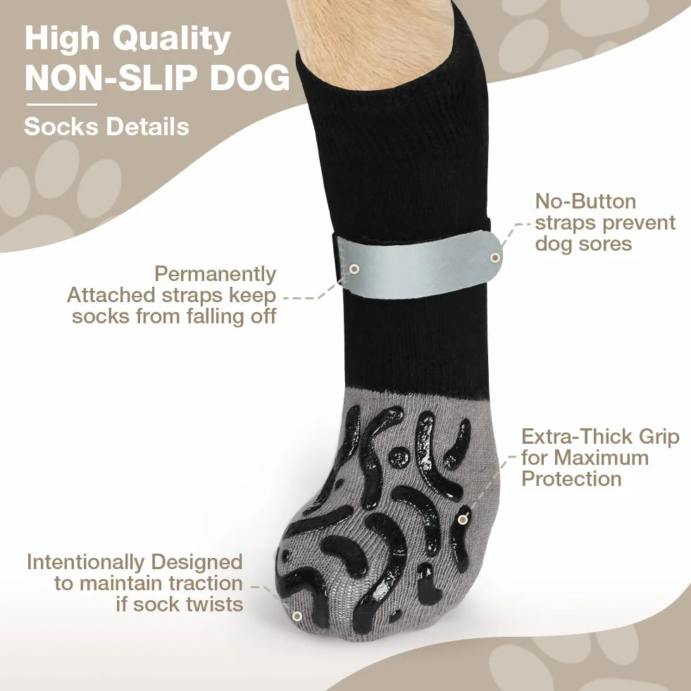 Chaussettes Antidérapantes pour Chien 2 Paires Réglables Protège-Pattes Double Face M