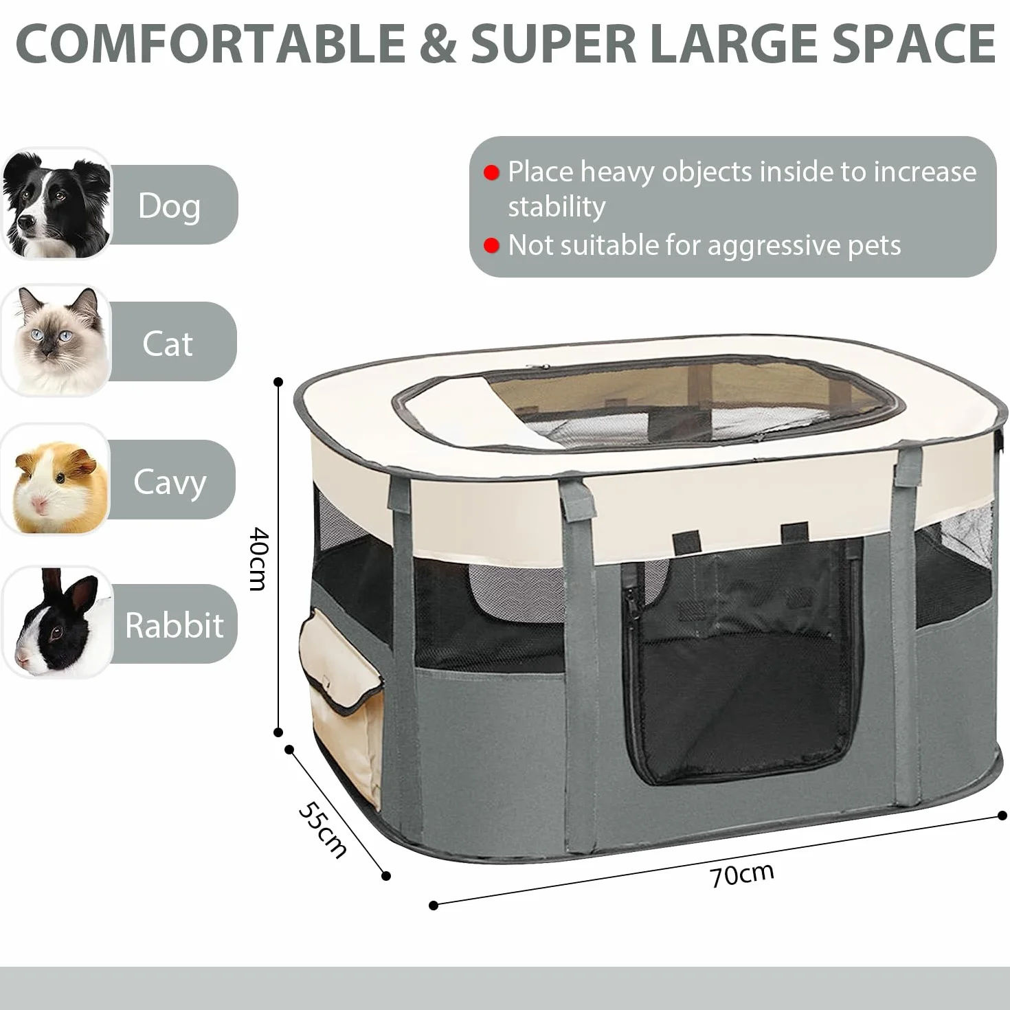 Enclos pliable pour chiots et animaux de compagnie, tente rectangulaire portable, gris