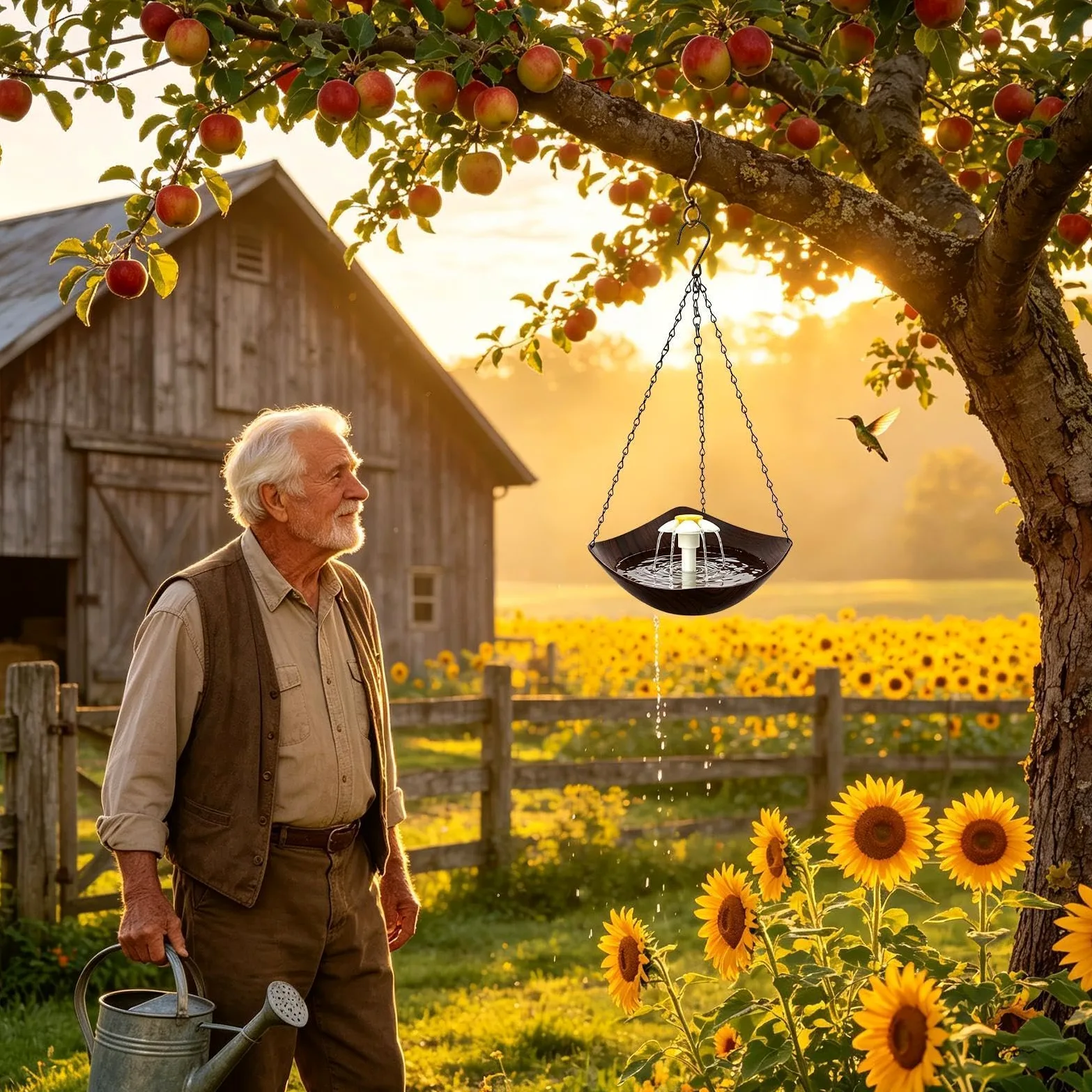 Bain d'Oiseaux pour Extérieur Mangeoire Suspendue avec Pompe Solaire | Fontaine pour Oiseaux pour Jardin, Pelouse, Parc, Arbre, Cour