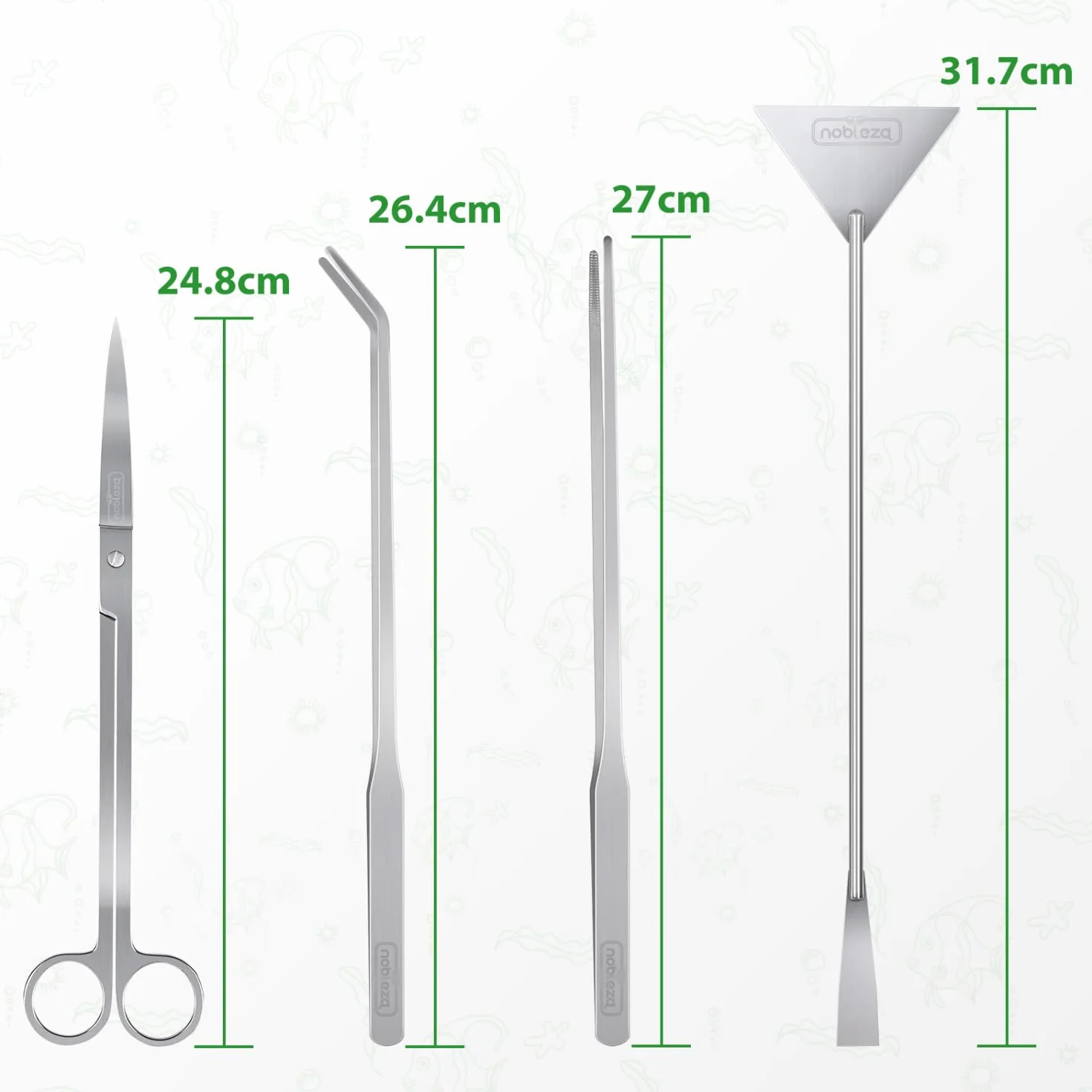 Nobleza 4-en-1 Aquarium Aquascaping Kit Débutant, Outils en Acier Inoxydable, Ciseaux Pinces Spatule
