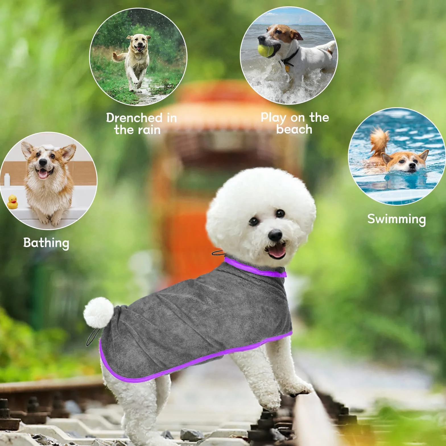 KATELUO Peignoir Chien Microfibre Super Absorbant Petite Moyenne Taille Après Bain Gris S