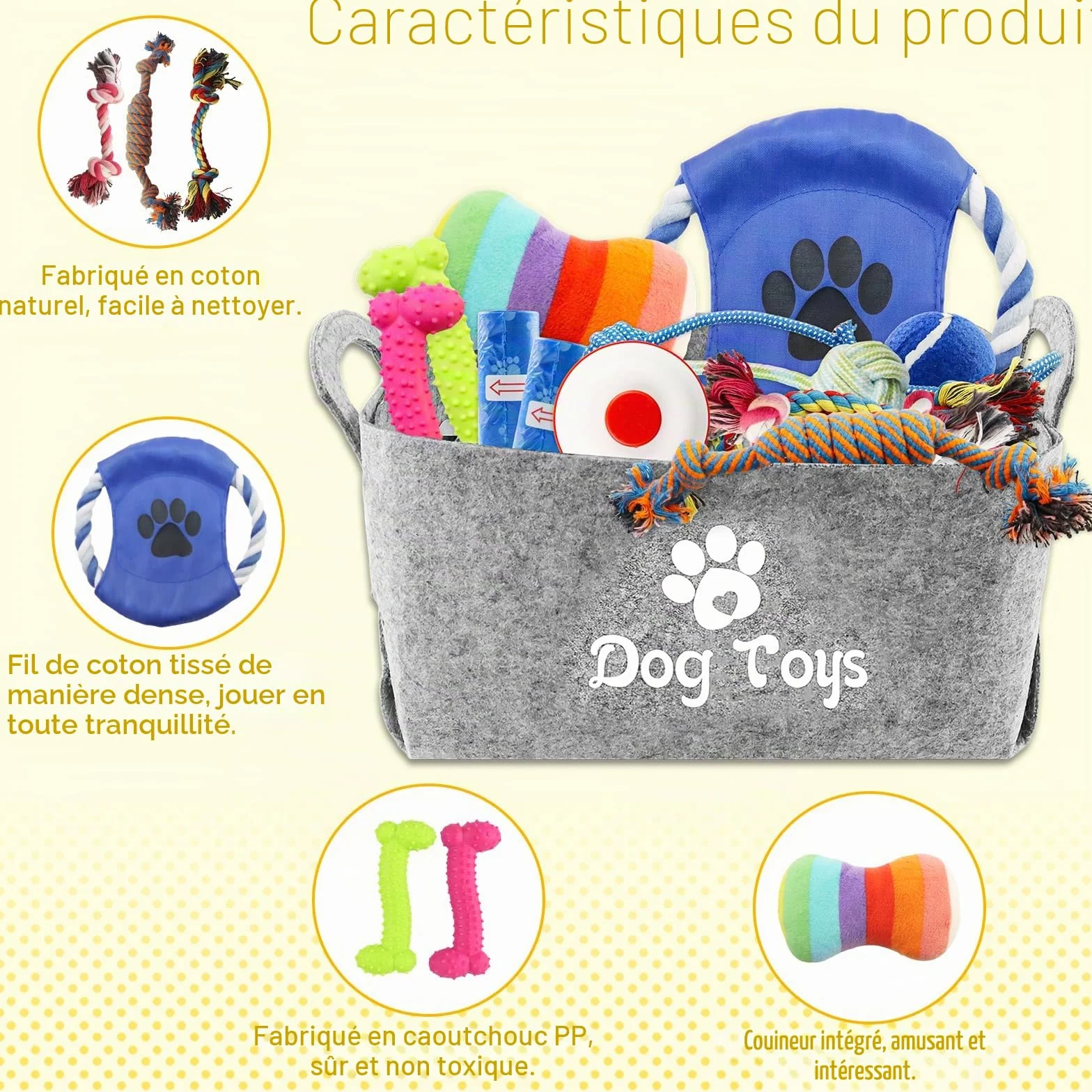 Lot de Jouets pour Chiot 14 Pièces Jouets pour Chiens de Petite Taille Interactif Jouet Corde en Coton avec Boîte de Rangement