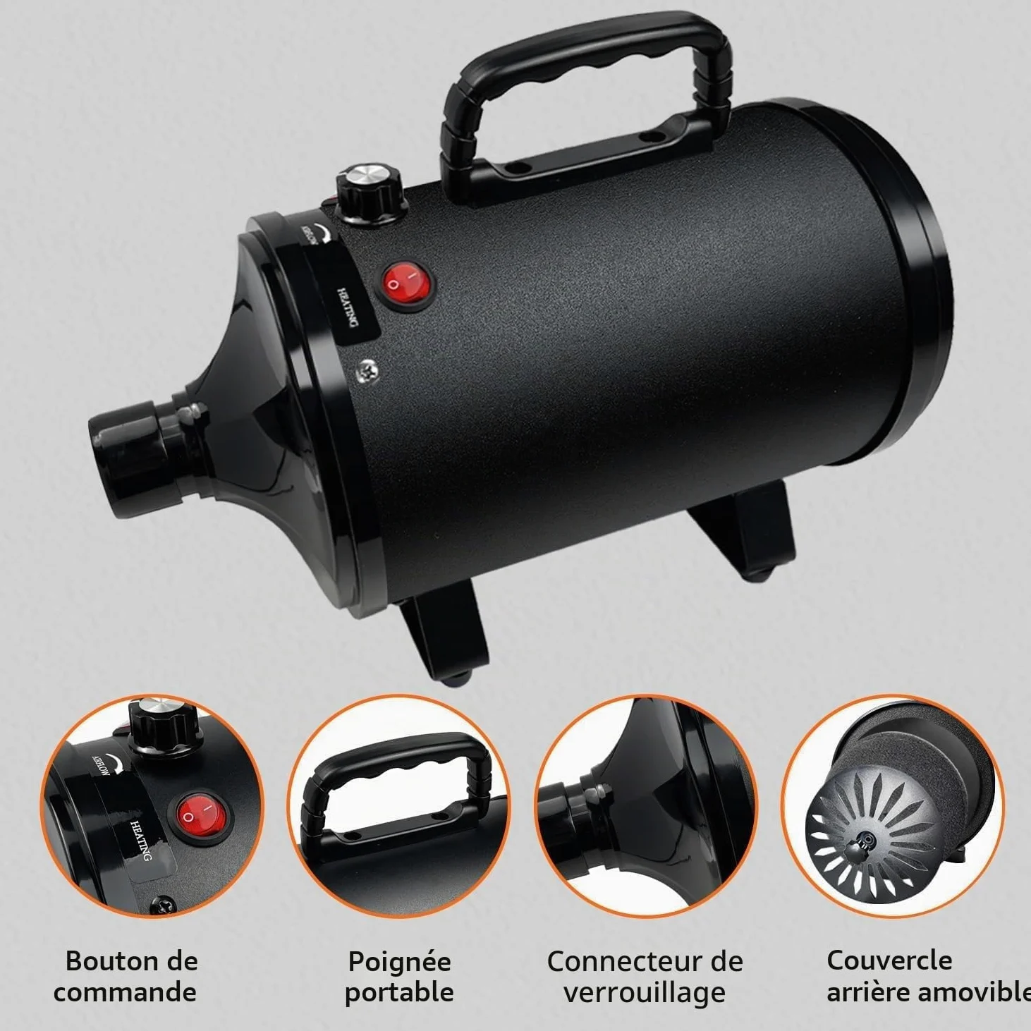 Professionnel Souffleur Chien,3200W Souffleur de Soins pour Chien | Pour Animaux Vitesse Continue et température réglable,5 Buses