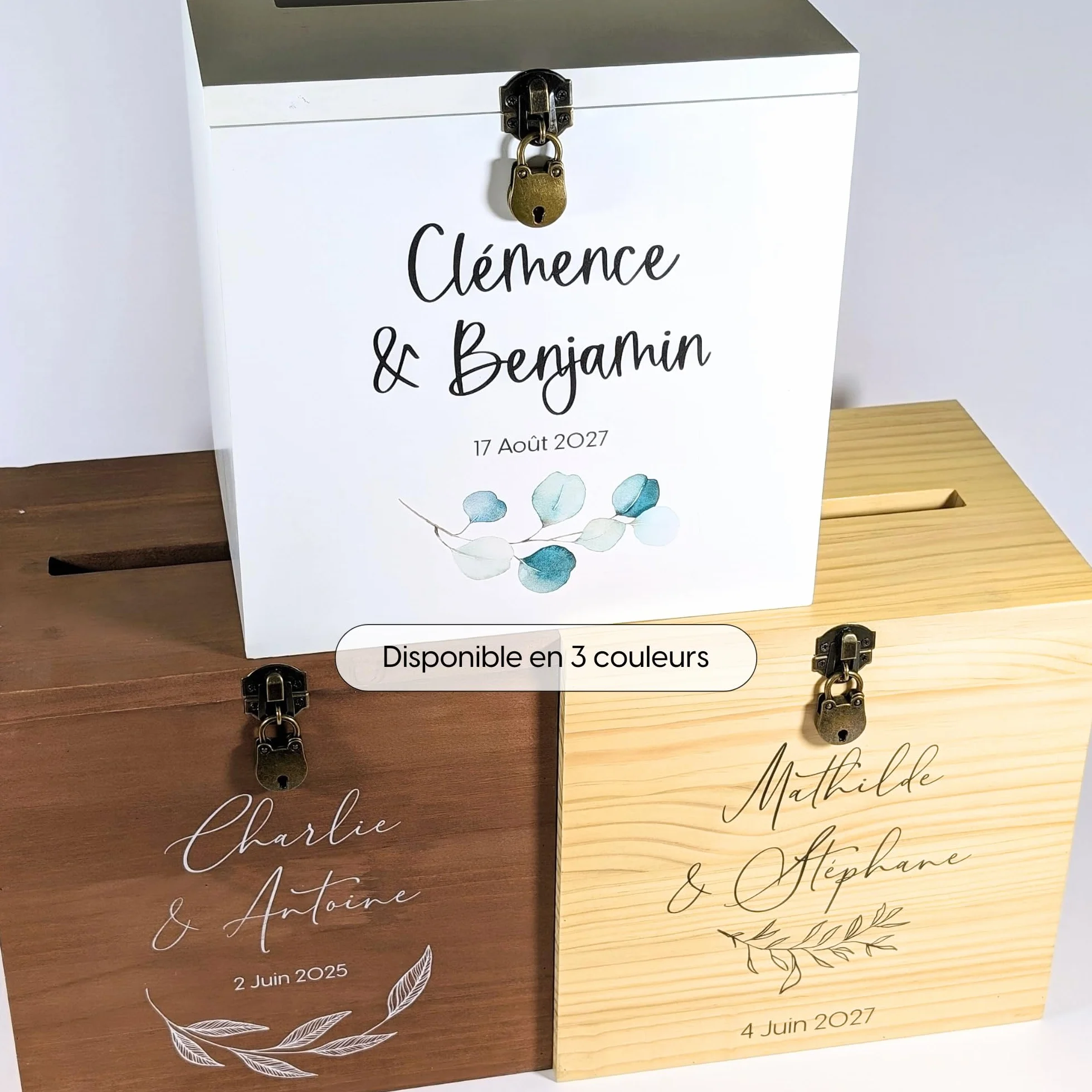 Urne Mariage en Bois avec Cadenas 25x25x20 cm Fabriquée en France