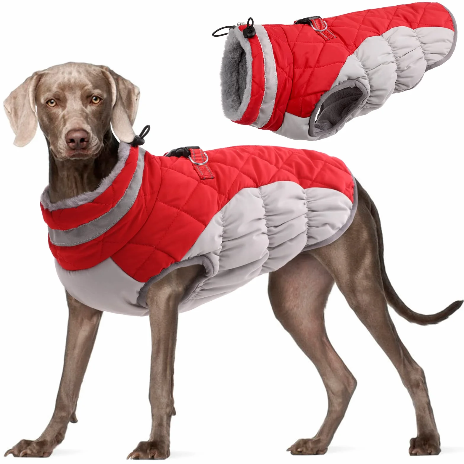 Kuoser Manteau d'hiver Imperméable pour Chien avec Col en Fourrure Gilet Réfléchissant