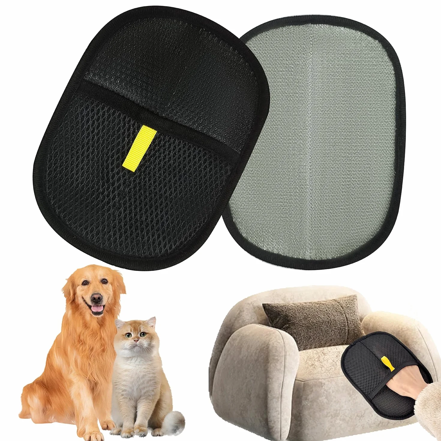 Gant Ramasse Poils Animaux Double Face pour Chiens et Chats Brosse Anti Poils