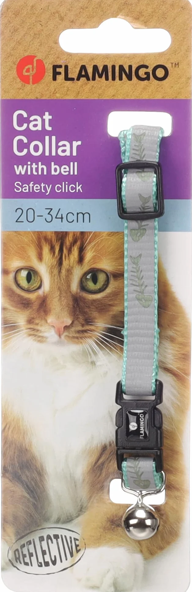 Flamingo Collier Réfléchissant Minx Menthe avec Clochette pour Chat Taille réglable 20-34cm