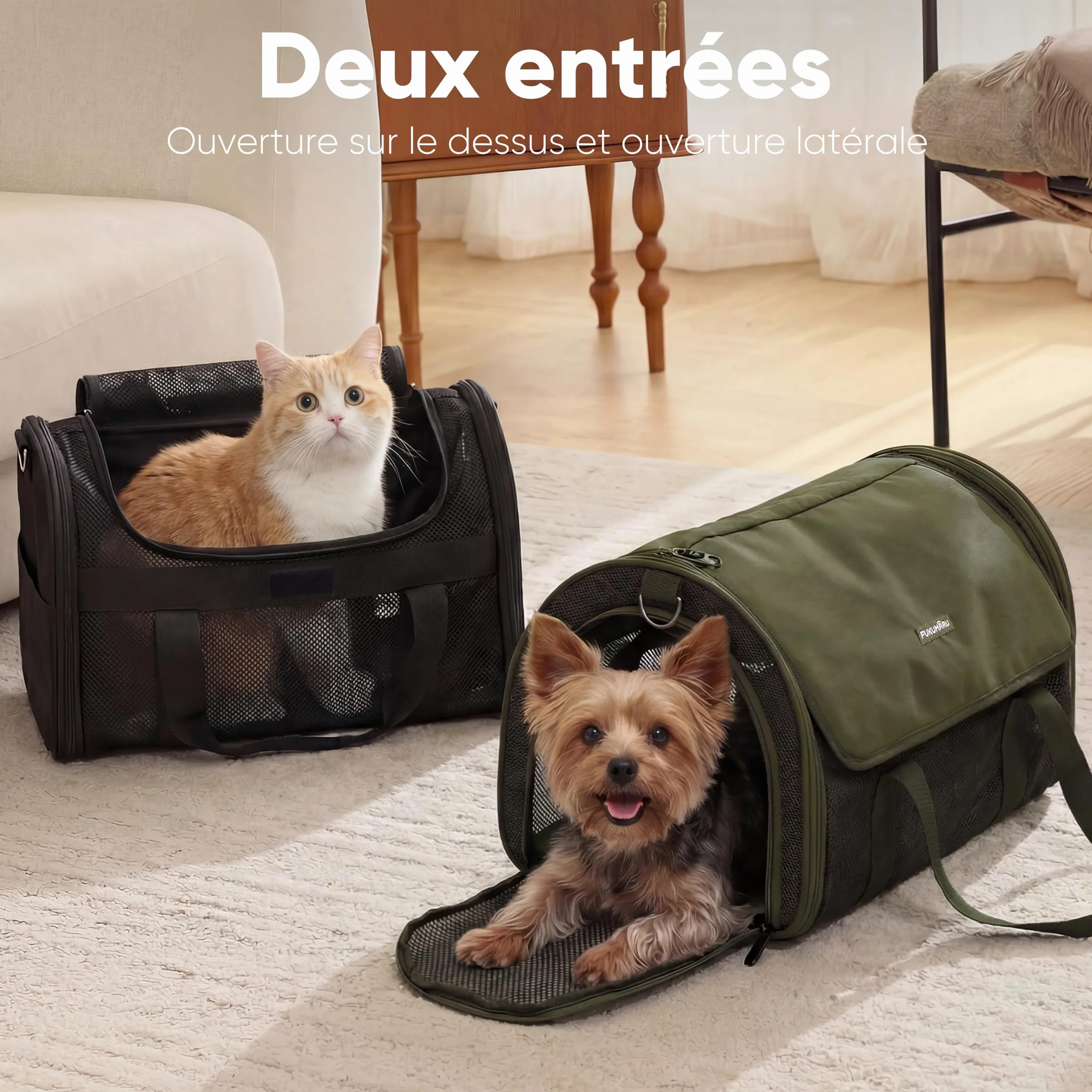 FUKUMARU Sac de Transport pour Chat, Léger, Aéré, 45x28x28 cm, Approuvé Cabine, Pliable, Vert
