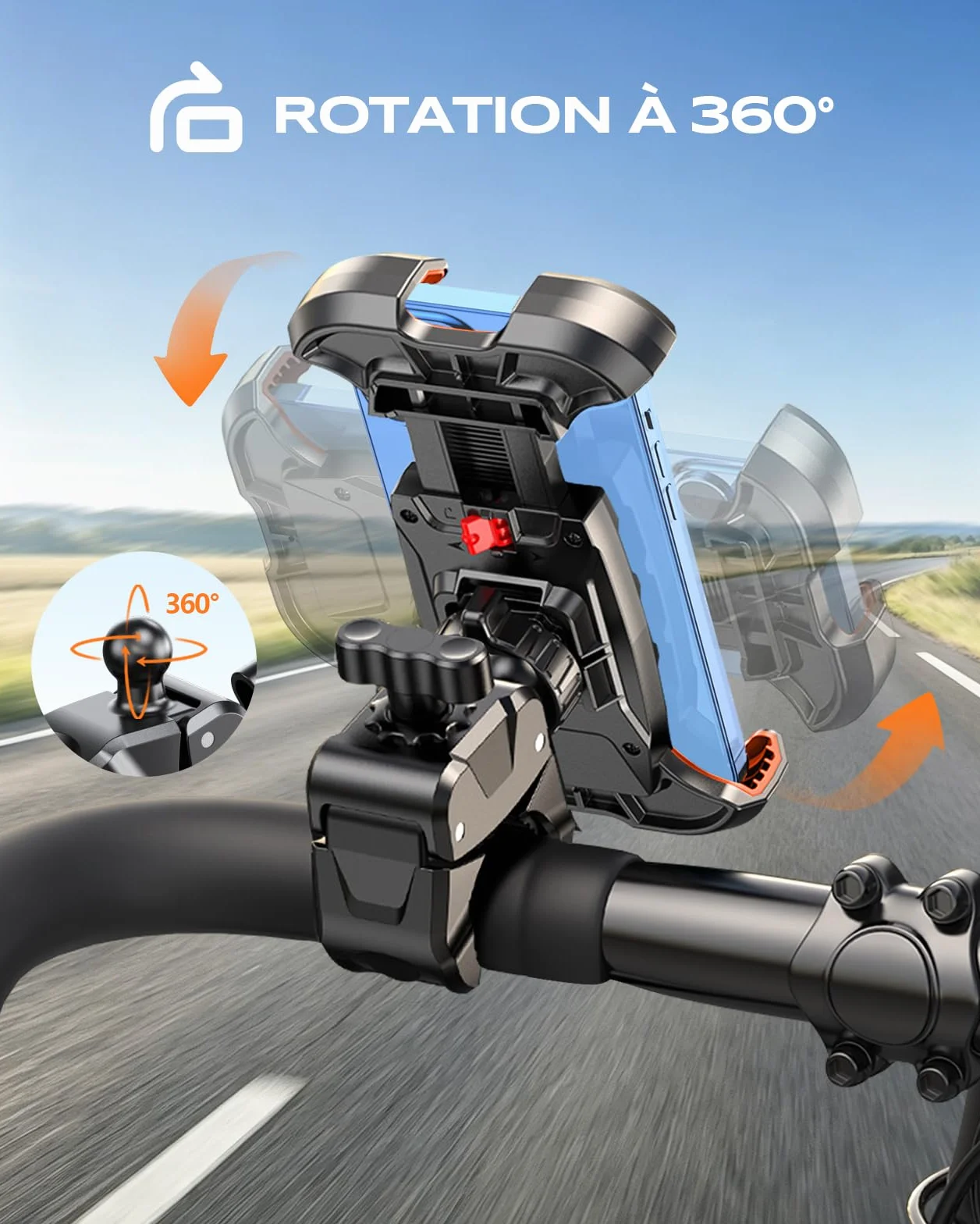 CIRYCASE Support Téléphone Moto Anti-Vibration 360° Rotation Pince Robuste 4.7-6.8"