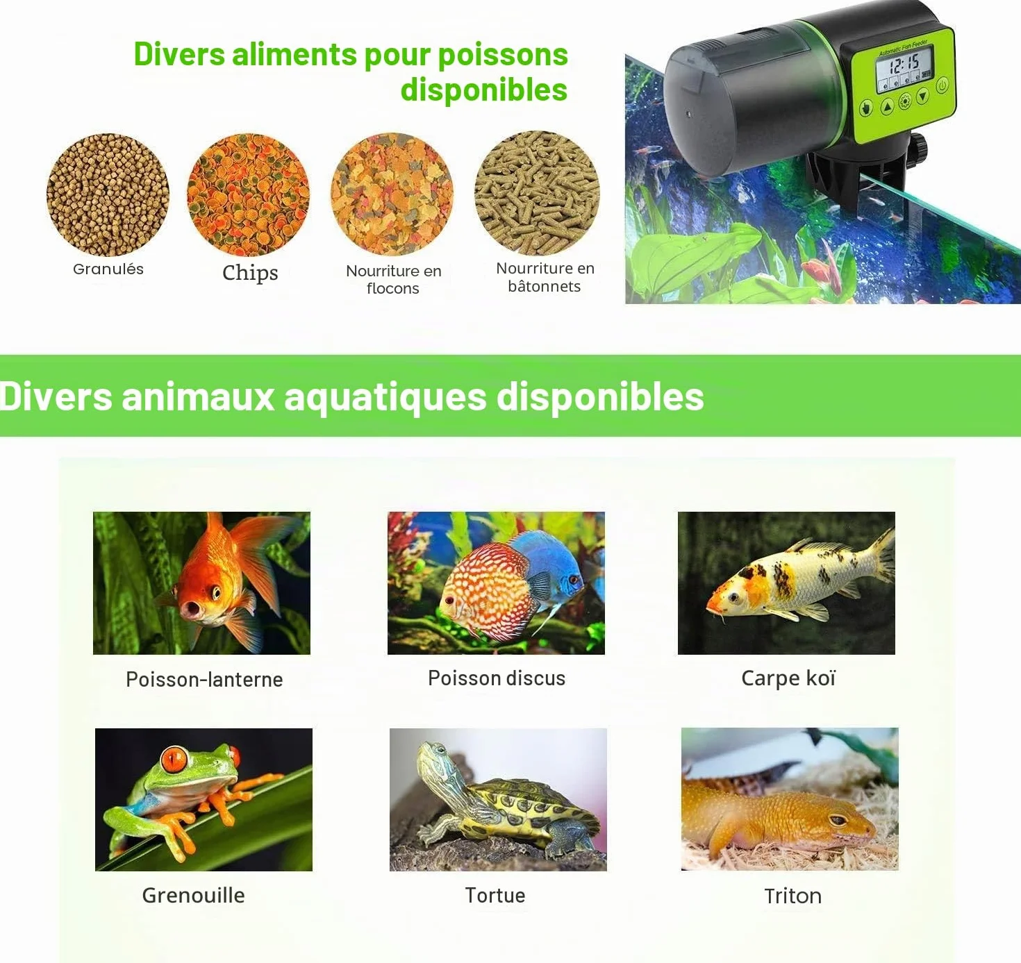Podazz Distributeur automatique de nourriture pour aquarium résistant à l'humidité