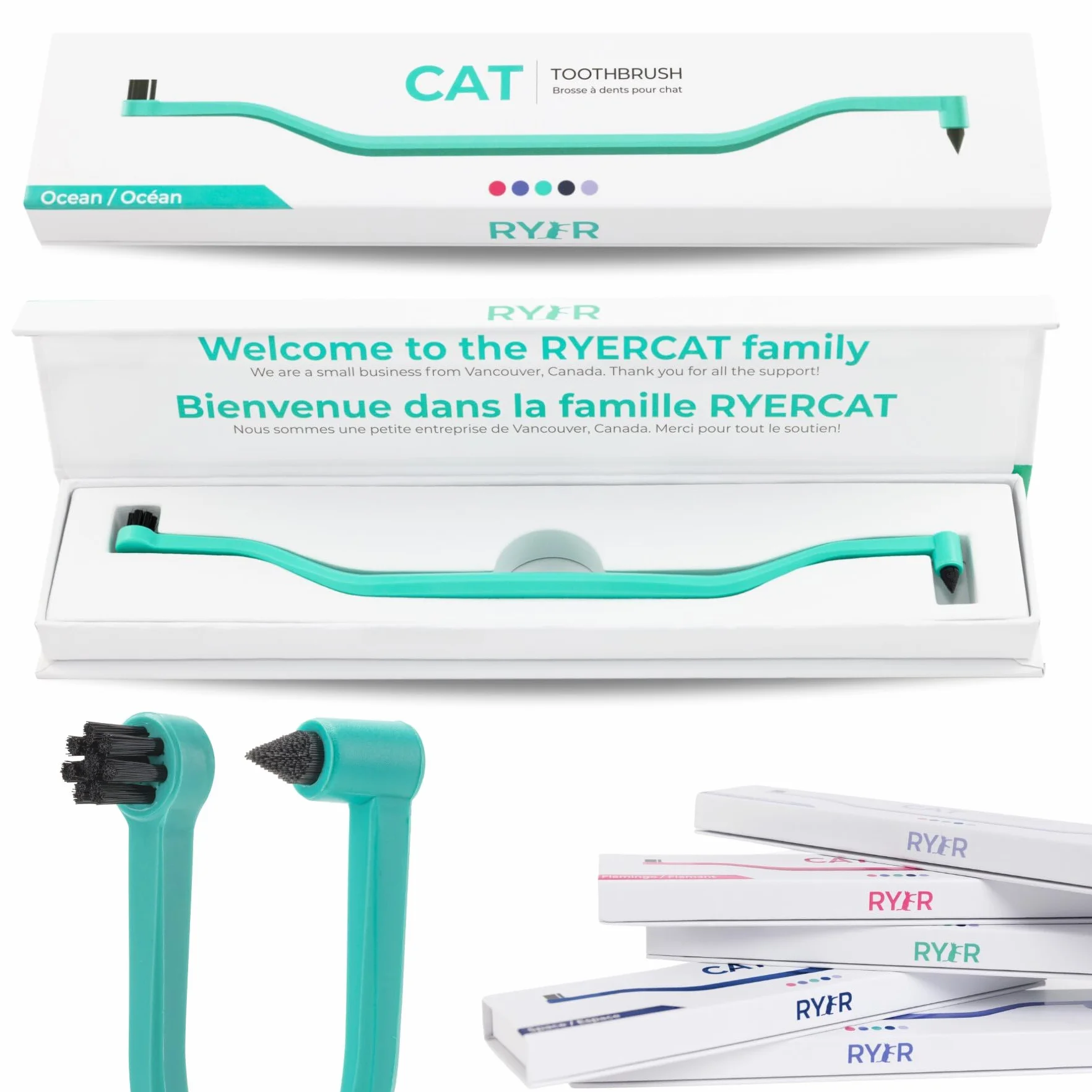 RYERCAT Ocean Brosse à dents double face pour chat 8 mm