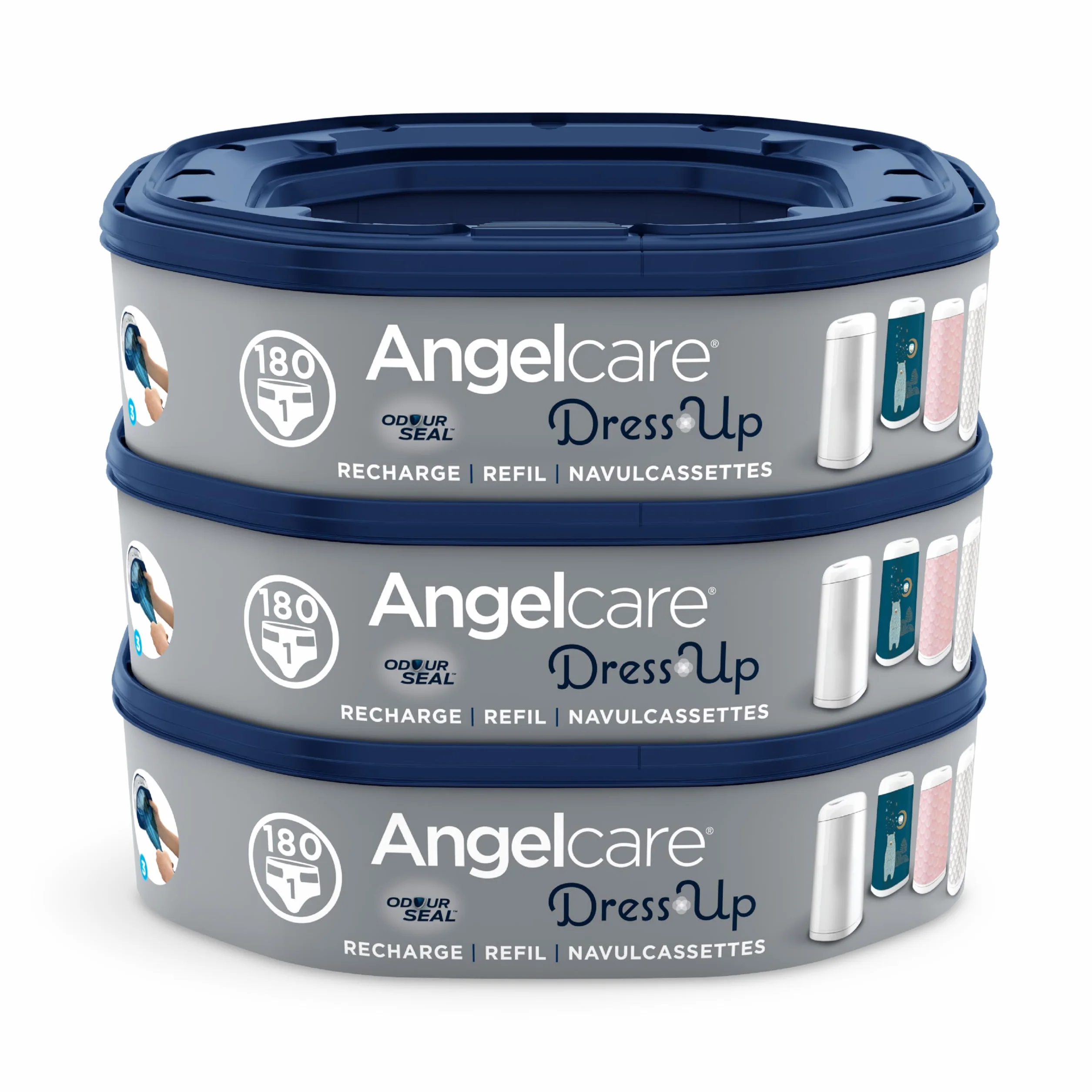 Angelcare Poubelle à Couches Octogonale Anti Odeur 3 Recharges Fabriqué en France
