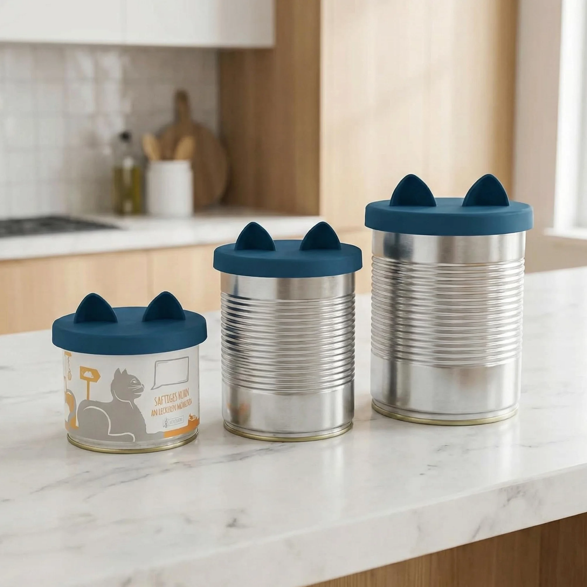 Couvercles de Boîte Universels en Silicone pour Nourriture pour Chat, Bleu Foncé, Passent au Lave-Vaisselle