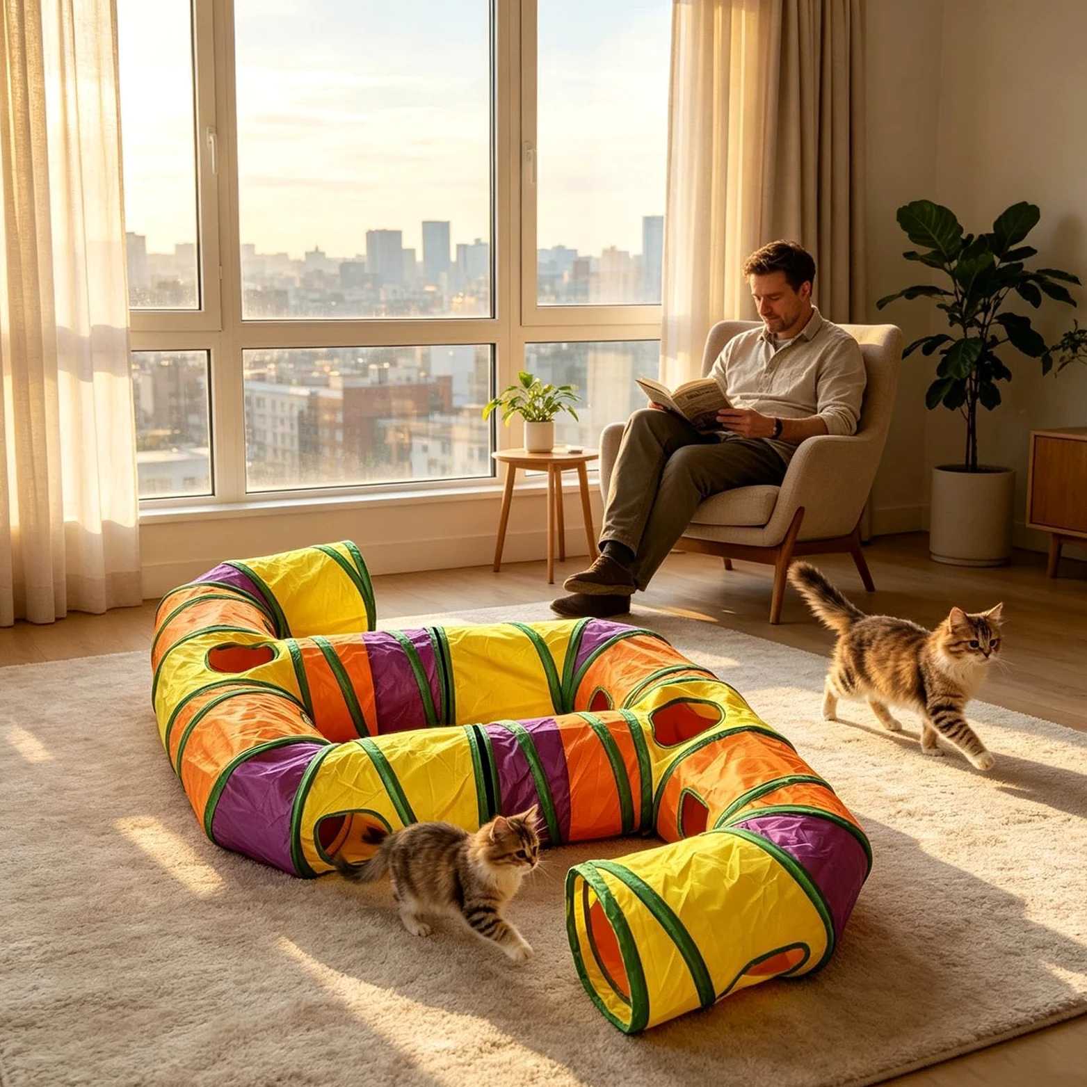 Tunnel pour Chat et Petits Animaux 6 Voies Pliable Lavable pour Animaux | Jouet Tunnel D'Intérieur Pour Chatons Convient Aux Chiots, Lapins, Furets, Pelouse, Salon, Cour, Parc, Appartement Et Exté