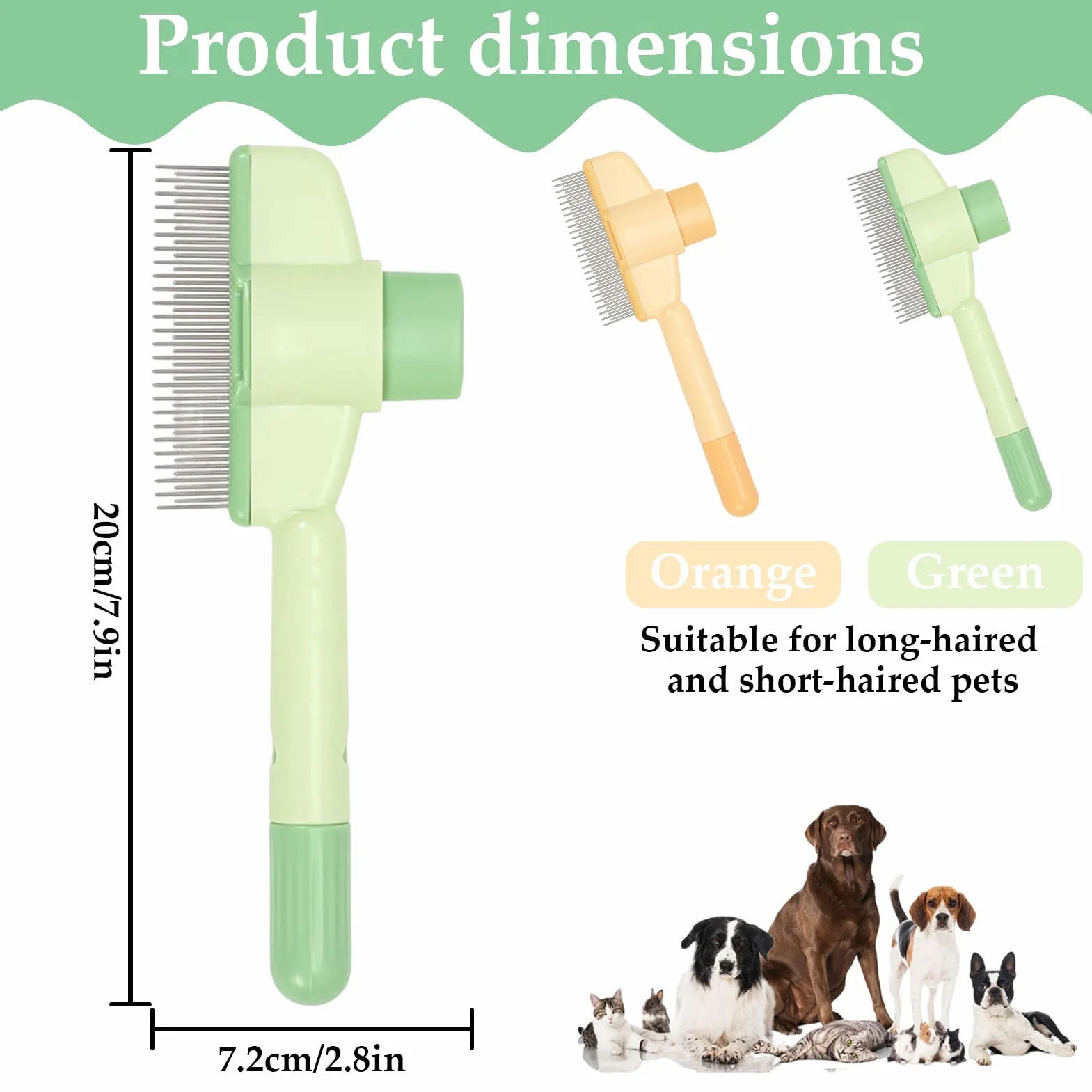 Peigne à dents en acier inoxydable pour chats et chiens, lot de 2, brosses autonettoyantes multi-usages