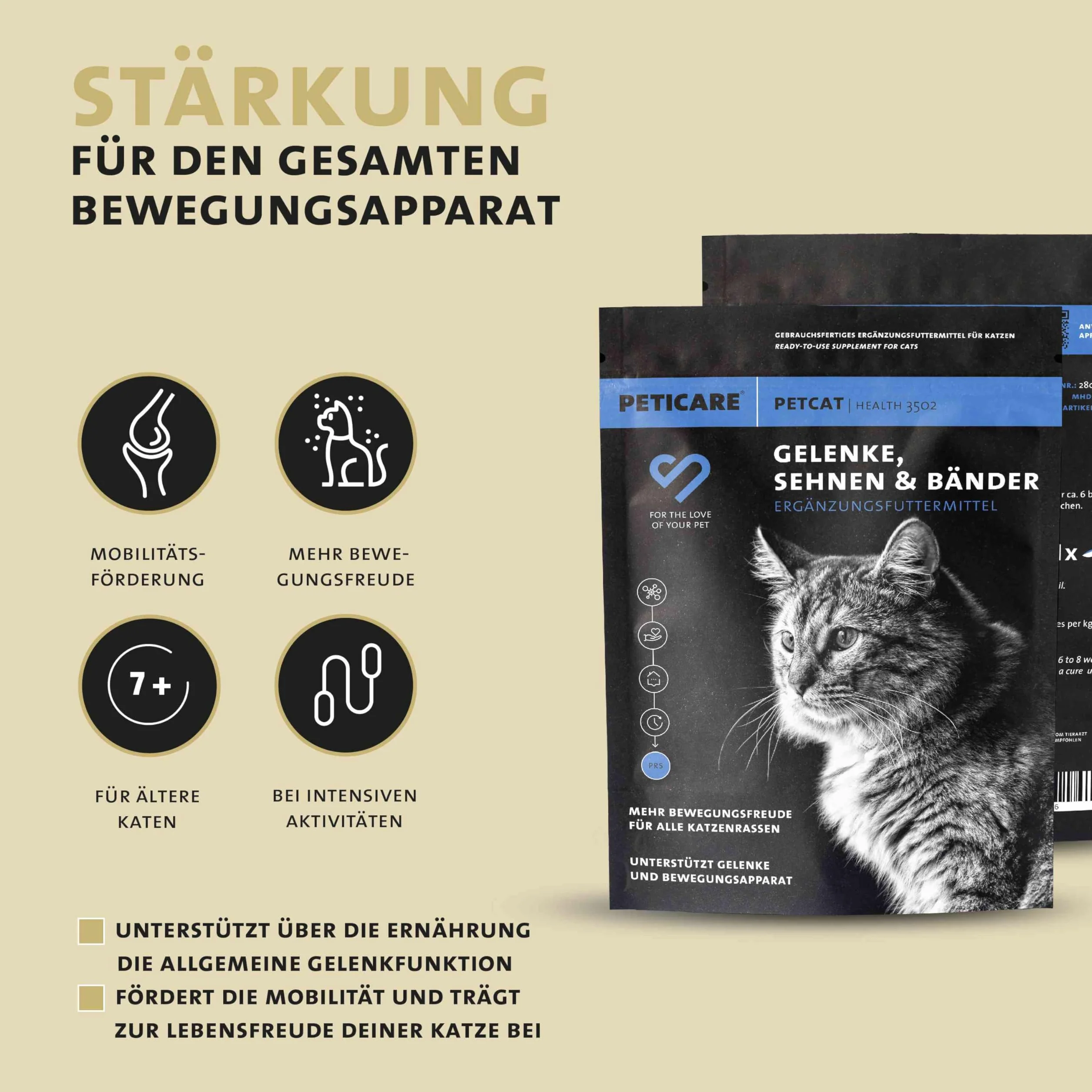 Peticare articulations arthrose Poudre pour Chats MSM collagène complément Alimentaire Naturel