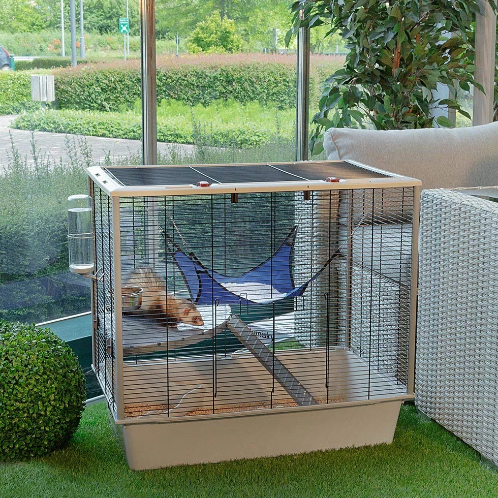 Ferplast Cage confortable pour fûrets et rats FURAT, strucutre à plusieurs niveaux avec accessoires inclus, angles renforcés, vernis métal et plastique noir, 78 x 48 x h 70