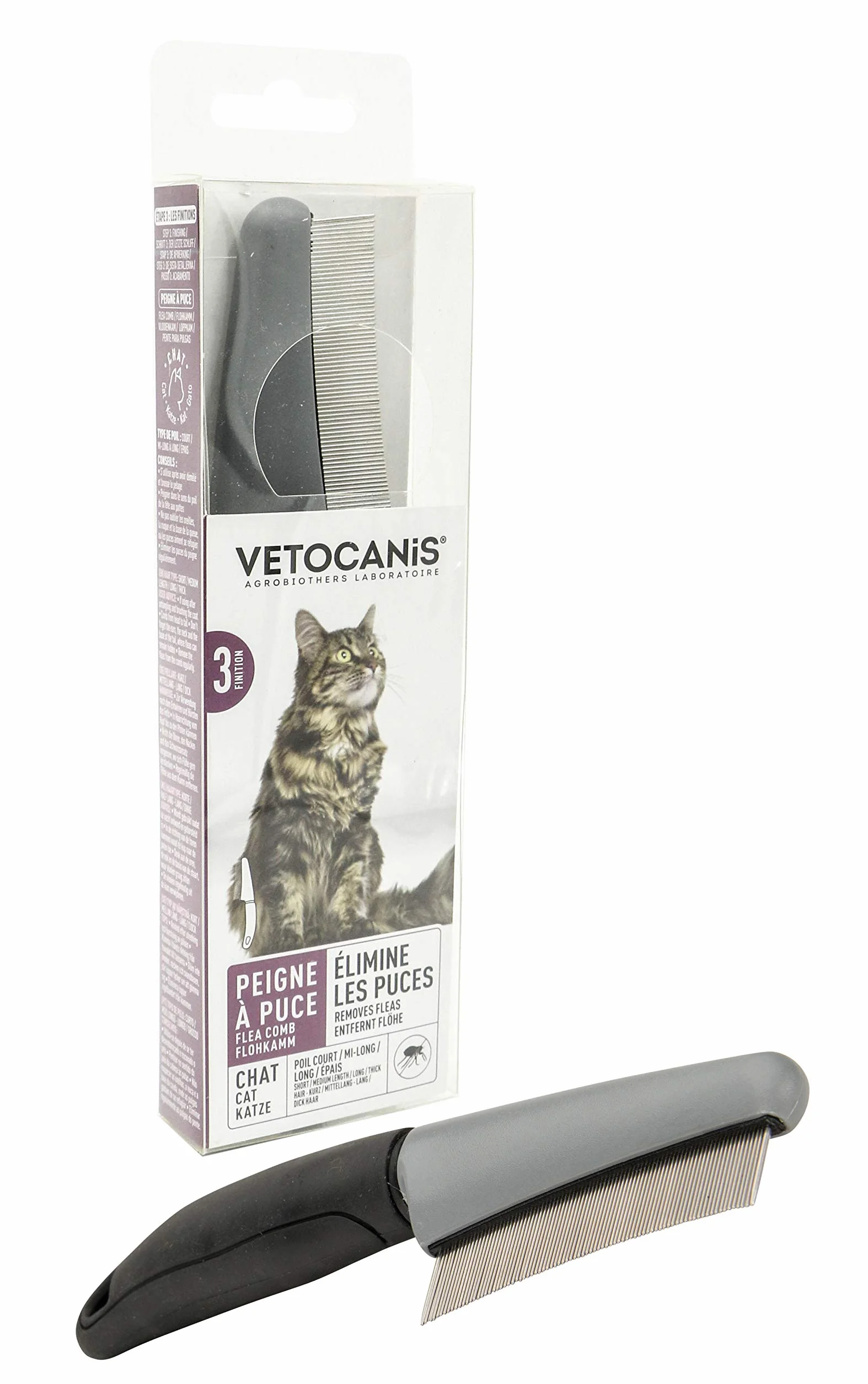 VETOCANIS Peigne Anti-puces pour Chat, Nettoyage du pelage