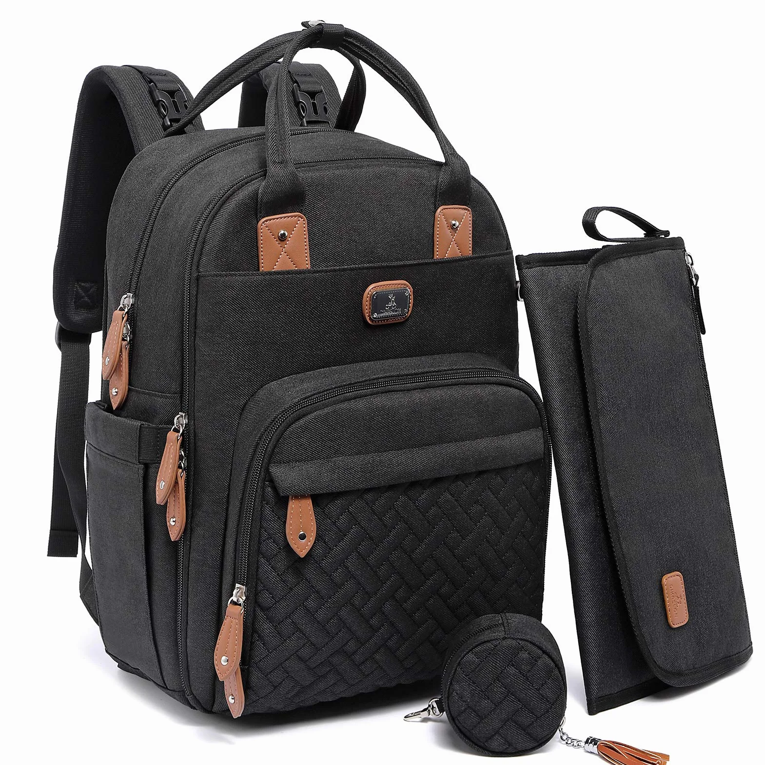 Sac à Langer Bebe Grande Capacité 18 Poches Polysteer Déperlant Tapis à Langer Porte Tétine Sangles Poussette