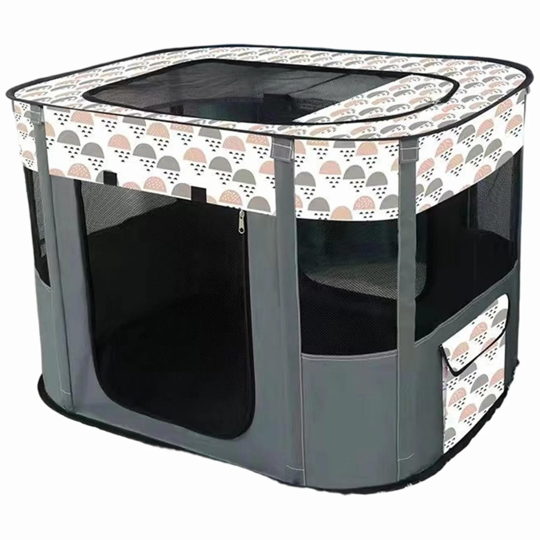 Parc pour Chat Pliable Respirant Tissu Oxford 71x55x45 cm Porte Enroulable Poche Résistant aux Rayures