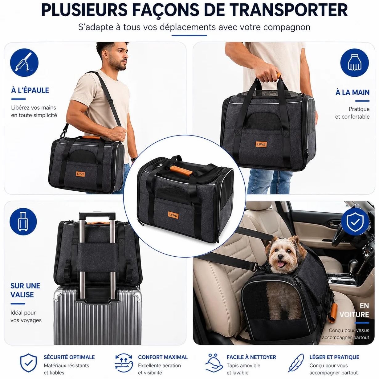 Cage Transport Animal Pliable Respirant 7kg avec Matelas Moelleux et Bol