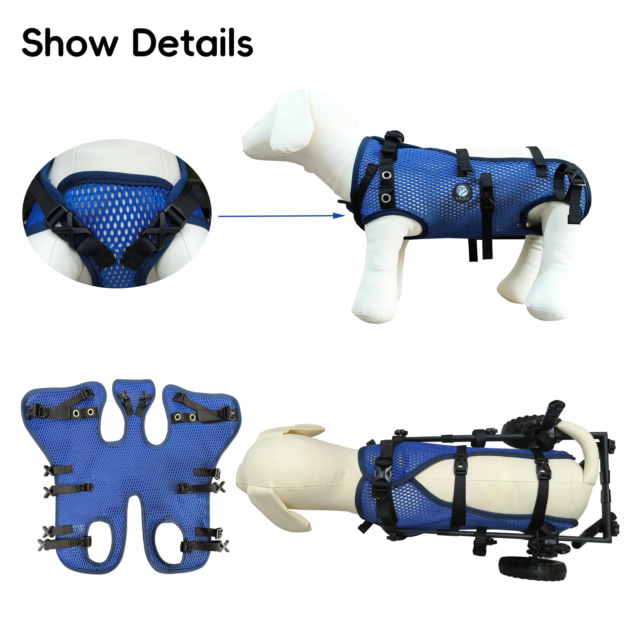 Fauteuil Roulant Pliable et Réglable 2 Roues pour Animaux,Bleu,M | Rééducation des membres postérieurs chez les animaux de compagnie, poussette pour animaux, soutien des pattes arrière