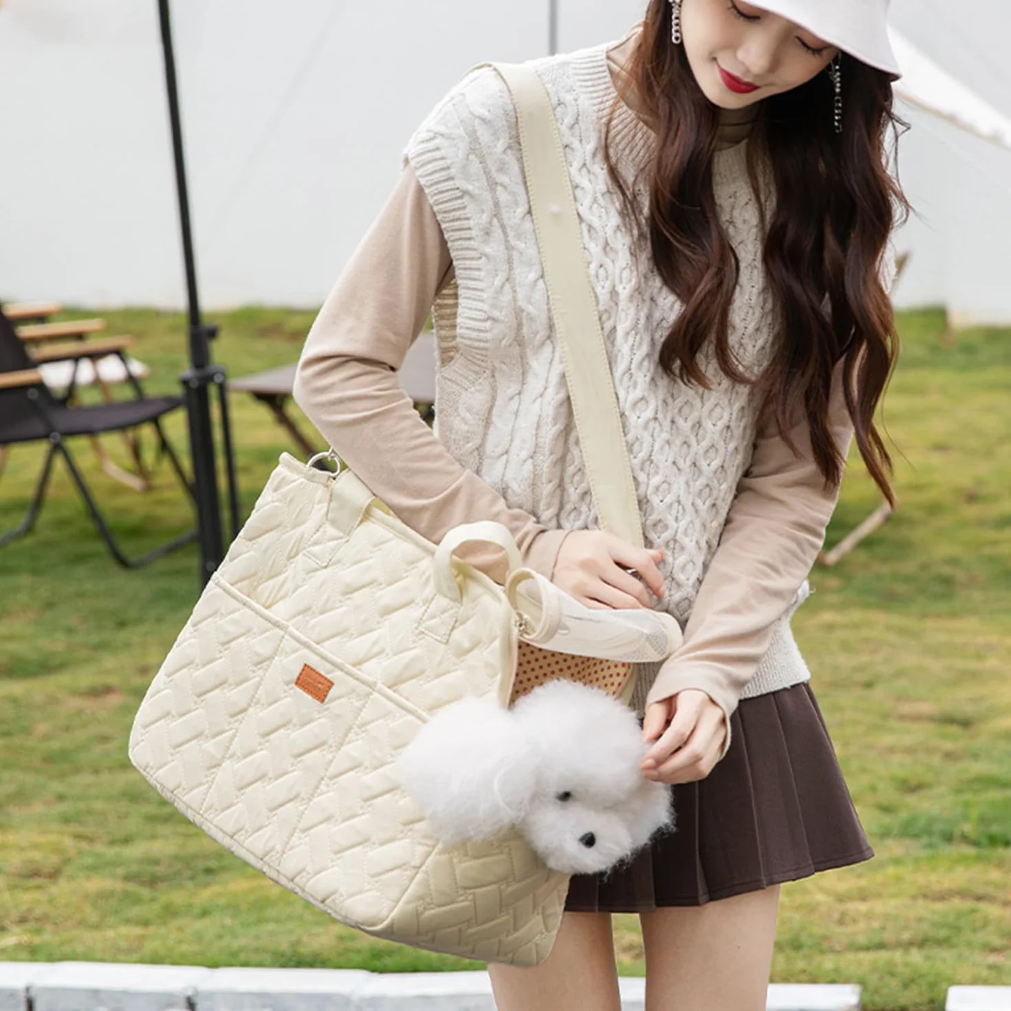 Woolala Sac de transport pour animaux de compagnie, sac de transport pour chiens et chats, sac de voyage pour chiens avec filet respirant, sac de voyage portable pour chiots, tapis pour animaux de
