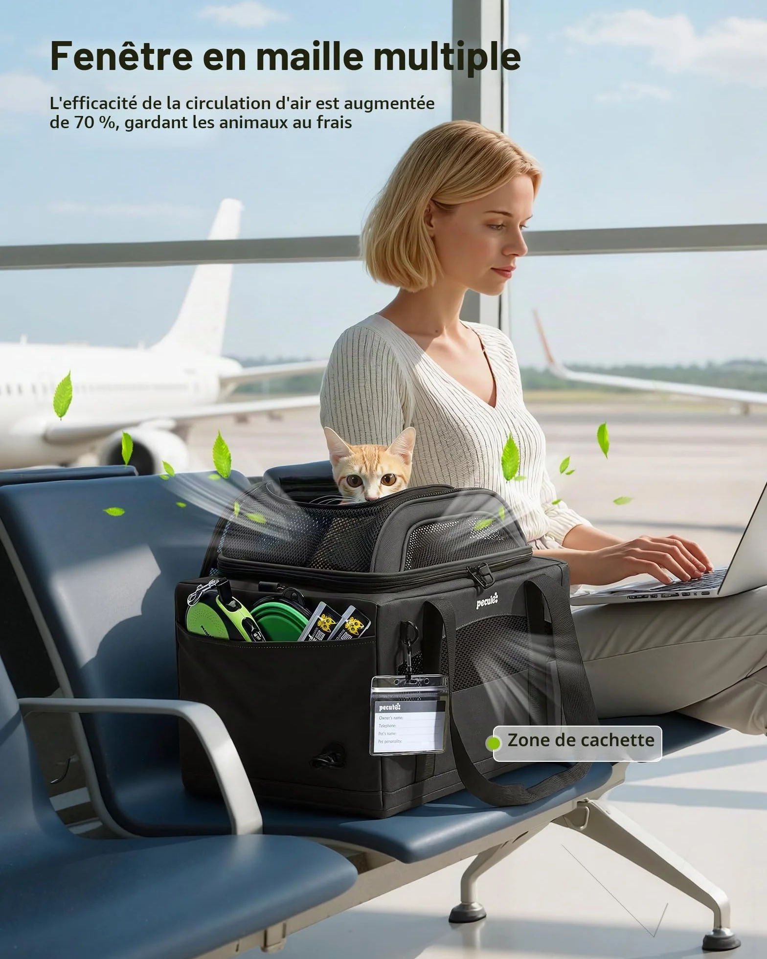 Pecute Sac de Transport pour Chat Extension Supérieure, Cadre Ultra Stable, Pliable, Gris Foncé