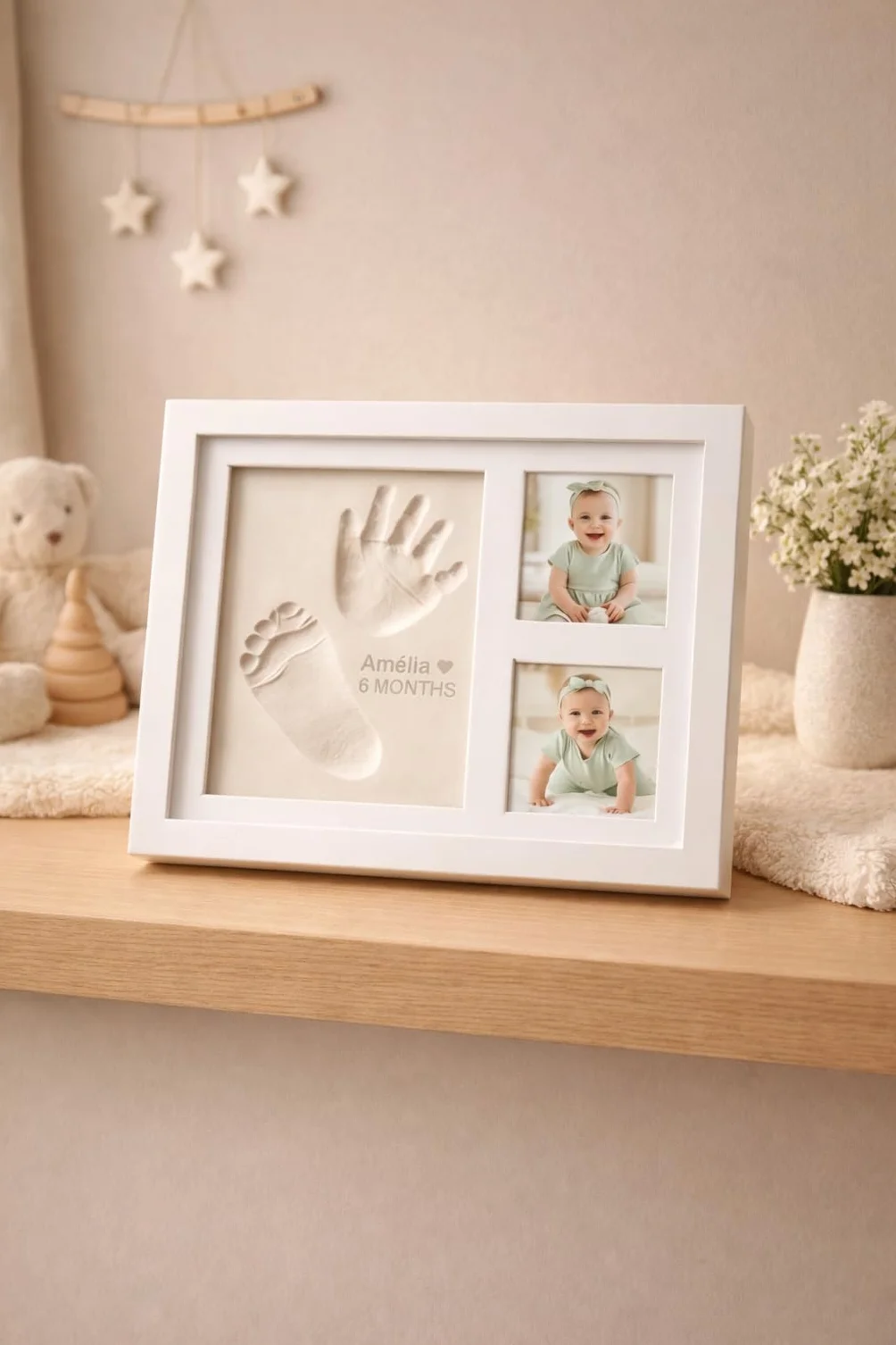 Kit Empreinte Bébé avec Cadre Bois – Empreinte Main et Pied Bébé Argile – Cadeau Baby Shower Naissance