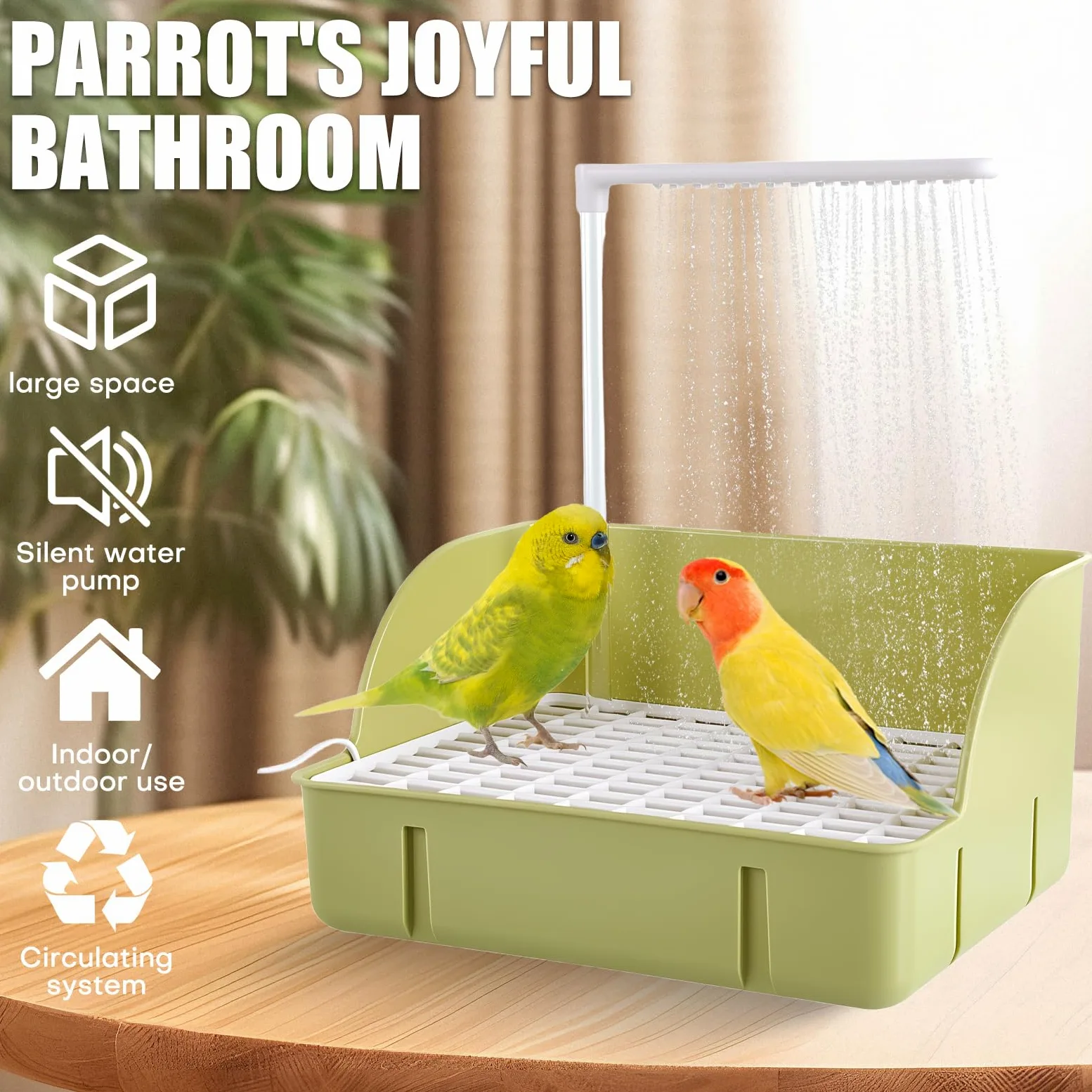 Baignoire automatique pour oiseaux - Avec pompe - Accessoire de douche pour perruches, oiseaux et perroquets - Vert - Taille L