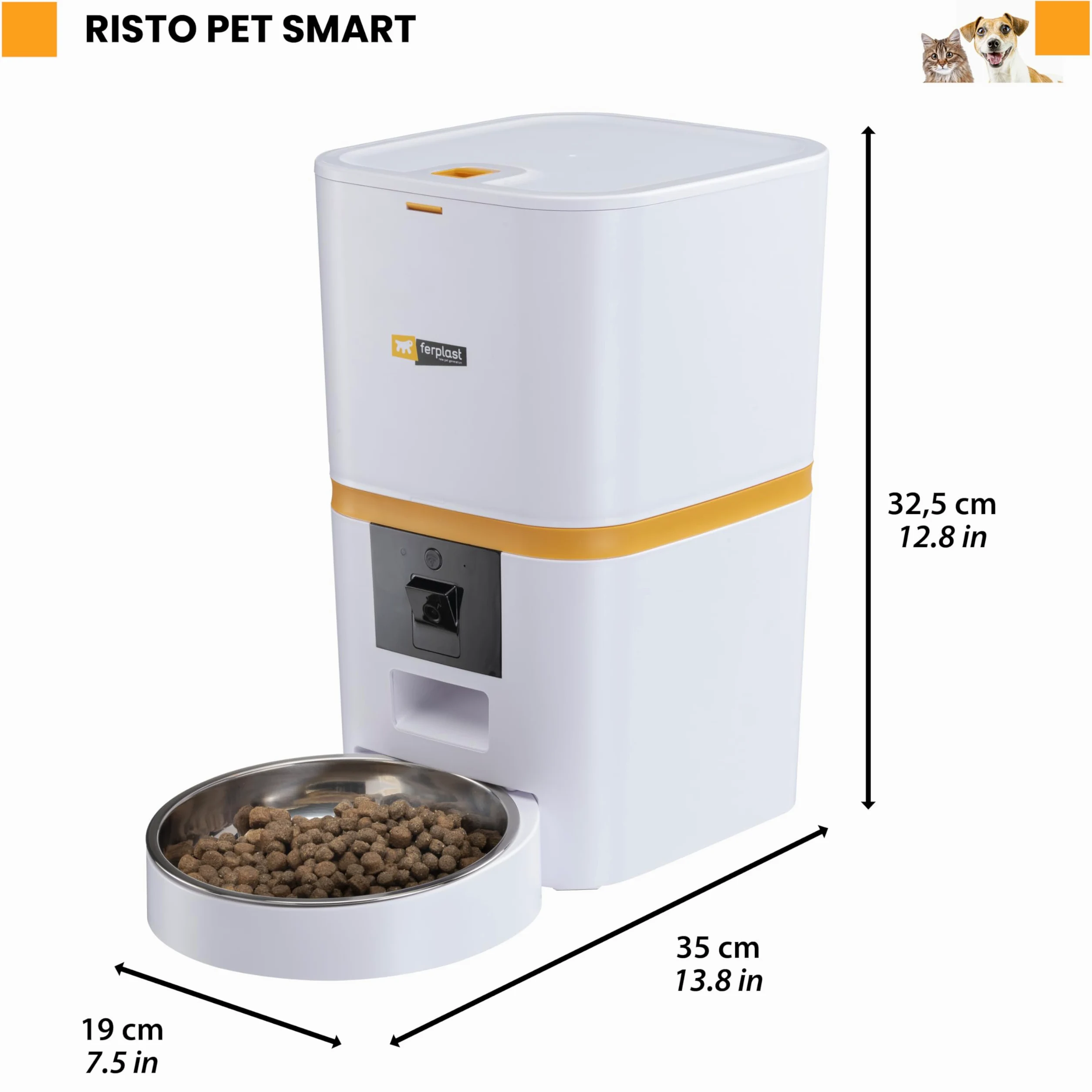 Ferplast Distributeur Croquettes Chat Automatique Risto Pet Smart Gamelle Croquettes Chien 6 L, Contrôle Via APP, Caméra Vision Nocturne, Microphone, Enregistreur Vocal, Acier Inoxydable