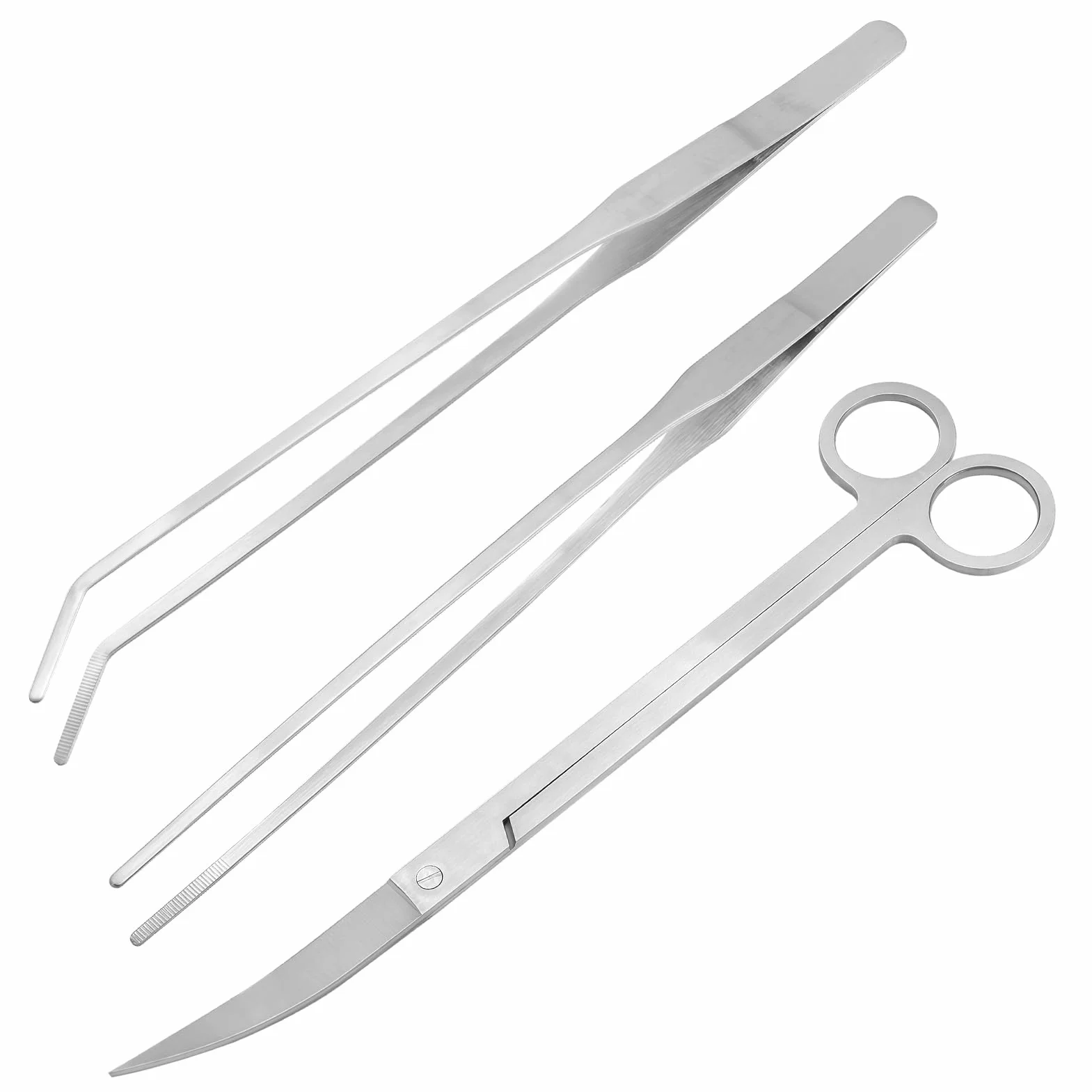 Kit Outils Aquarium Acier Inoxydable 3 Pièces Pince Droite Pince Courbe Ciseaux Aquascaping Entretien Plantes Aquatiques