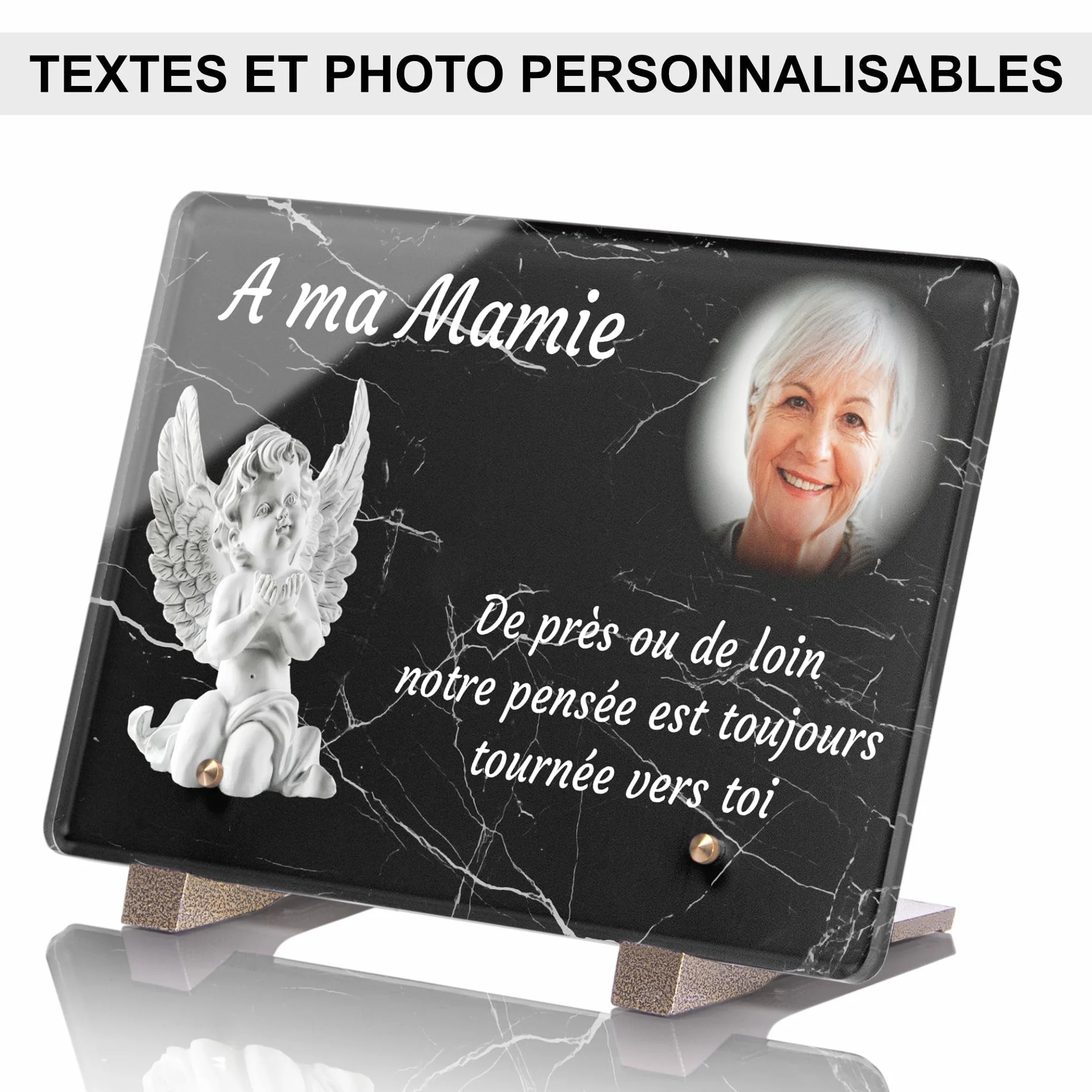 Plaque Funéraire Personnalisable avec Photo Marbre Ange 30x20 cm Résistante aux Intempéries Anti UV