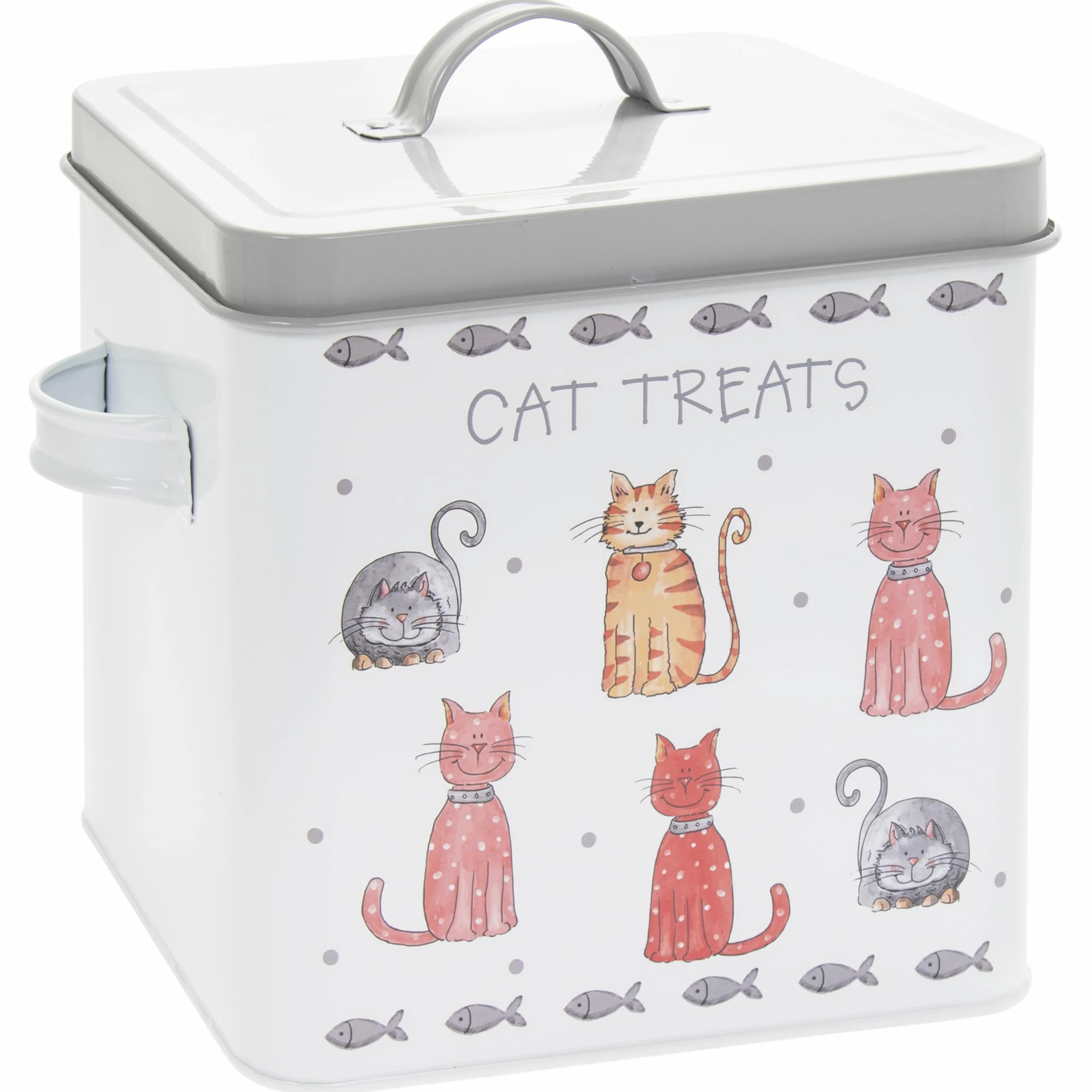 Lesser & Pavey Boîte de friandises pour chat The Leonardo Collection - Rectangulaire - Classique - 18x16x18 cm - 4,35 L - Étain métallique - Clip-on