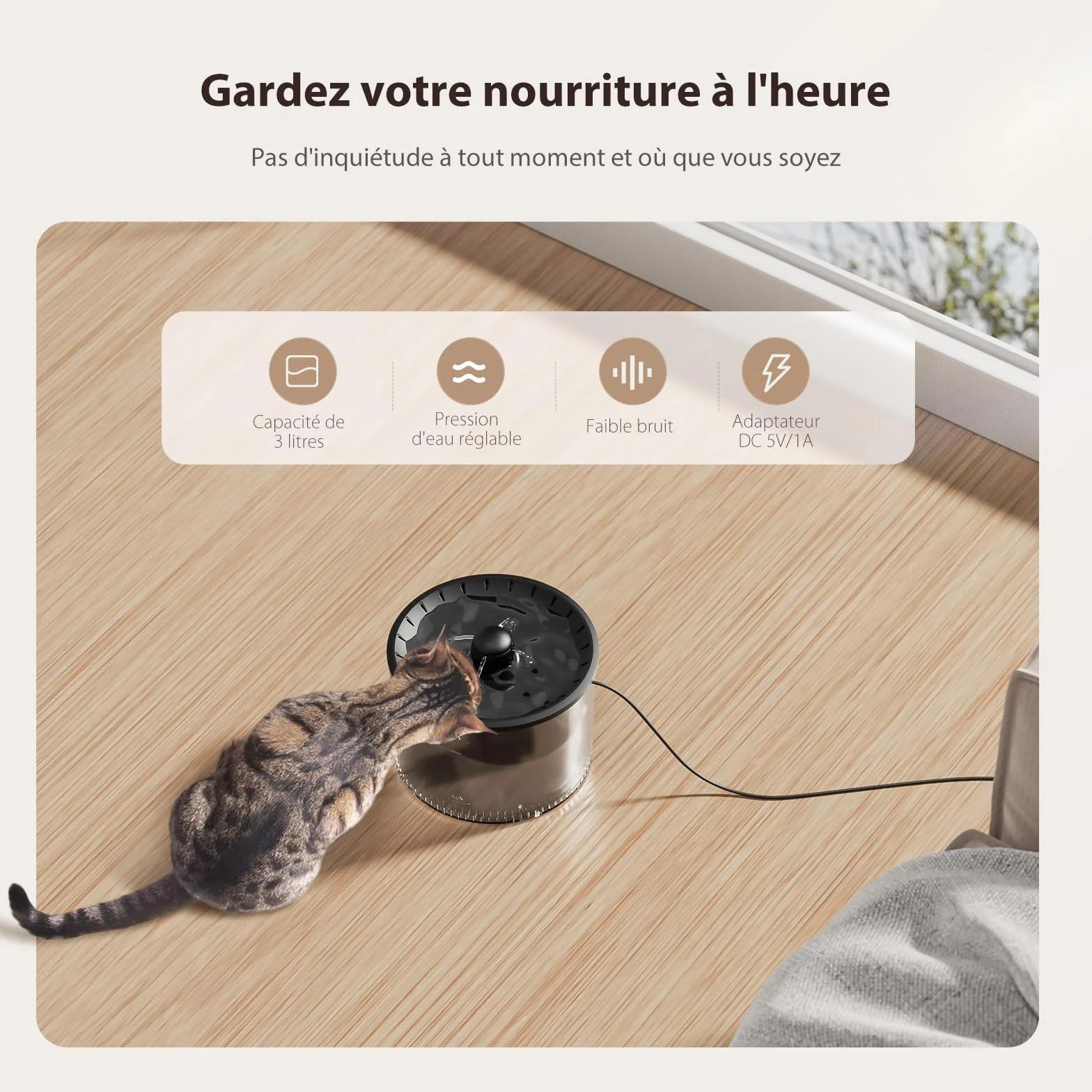 IMIPAW Distributeur Croquettes Chat Automatique Fontaine à Eau Programmable 1-6 Repas Filtre Noir