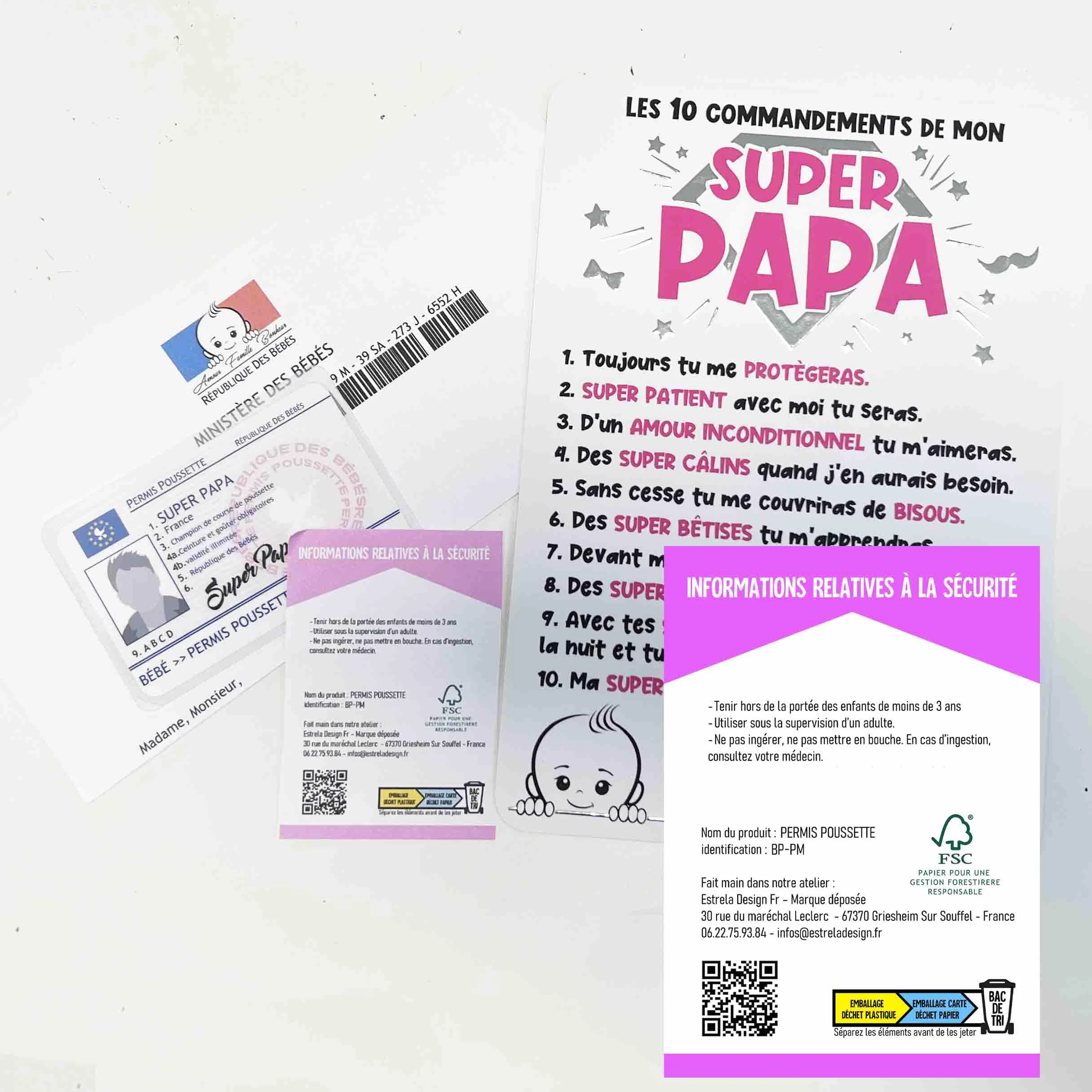 Boite à Papa 10 Commandements Rose Permis Poussette