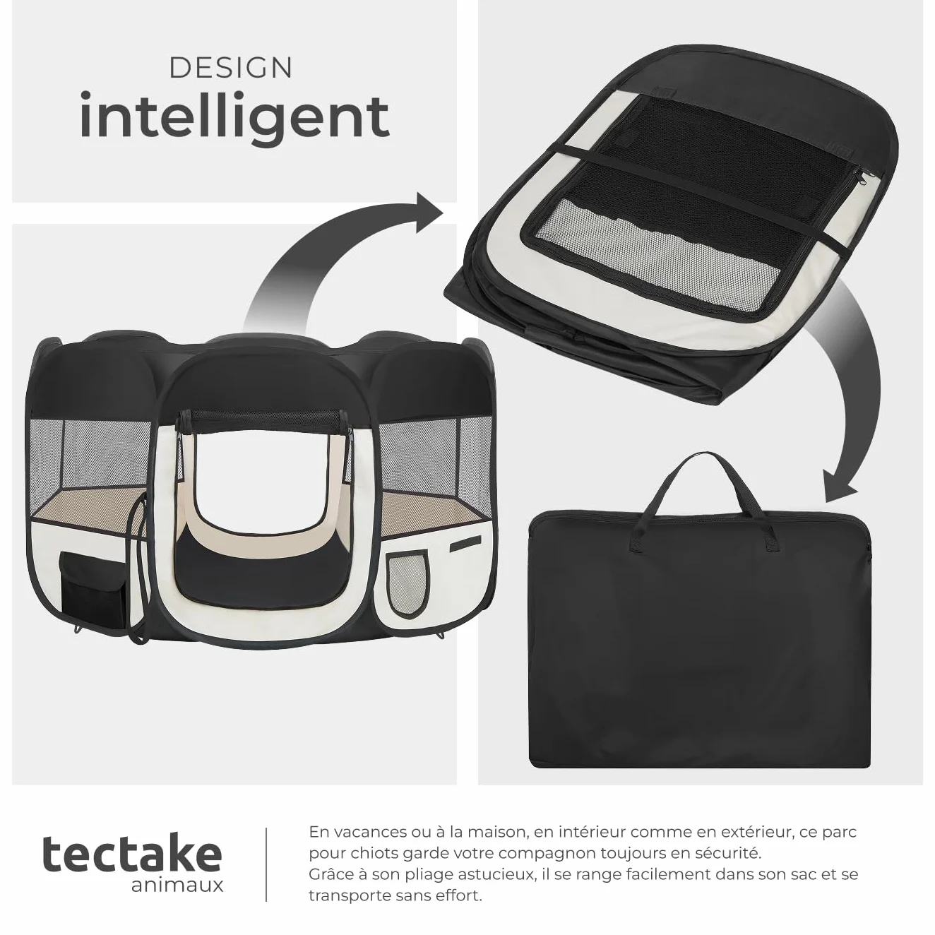 Tectake Parc pour Chien Modulable Pliable sans Toit 2 Entrées 6 Fenêtres Enclos Extérieur Anti Fugue