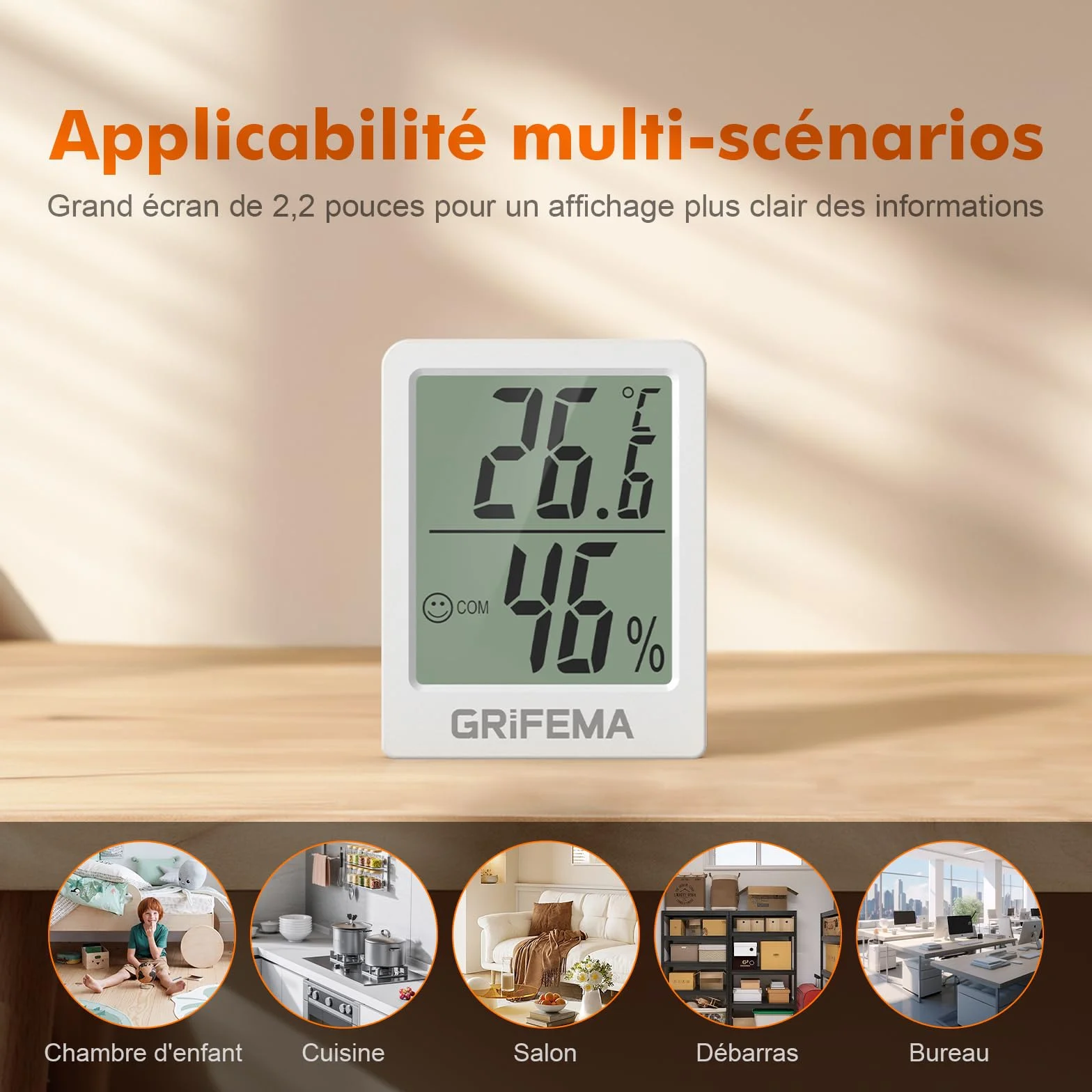 GRIFEMA GA2902 Mini Hygromètre Numérique Thermomètre Intérieur de l'hygromètre, Petit Testeur d'humidité Numérique, Convient Pour Serres, Pépinières, Caves, Thermomètre pour reptile, Blanc