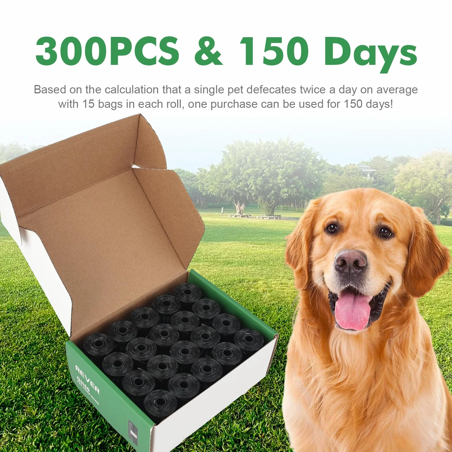 REVER GH50 Sac a Crottes Chien Extra Épais 33x23cm 300 Pièces 20 Rouleaux Noir