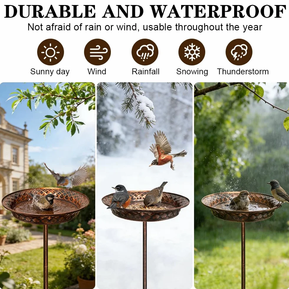 Abreuvoir Oiseaux Exterieur sur Pied 70 cm Fontaine Oiseau Antique Résistant à l'hiver Bronze