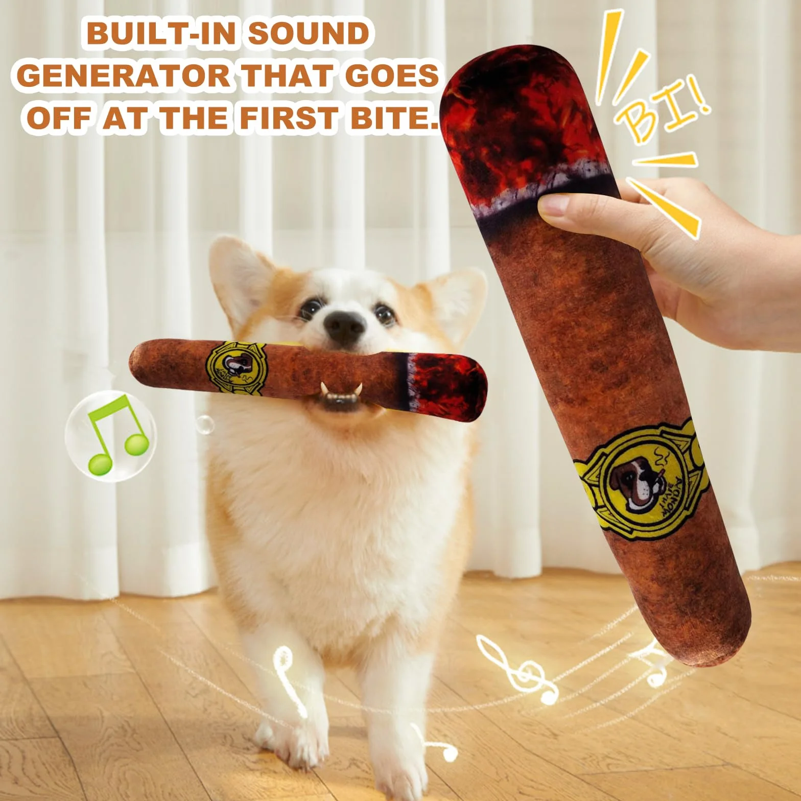 Jouet pour Chien Squeaky en Forme de Cigarette, Peluche avec Papier Froissé 2 Pièces