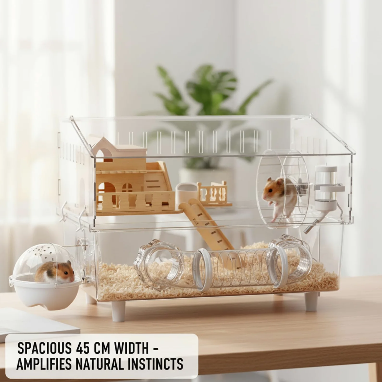 Cage à Hamster, Habitat spacieux en Acrylique Transparent avec loft en Bois, Conception Anti-évasion pour Hamsters et Souris, Cage à Souris