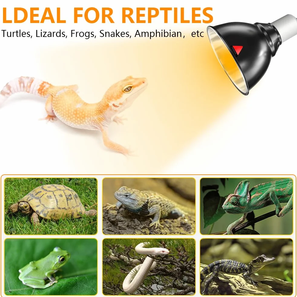 HOTUT Abat-jour chauffant pour reptile E27 avec clip, contrôle temps température, lampe dôme terrarium UVA UVB