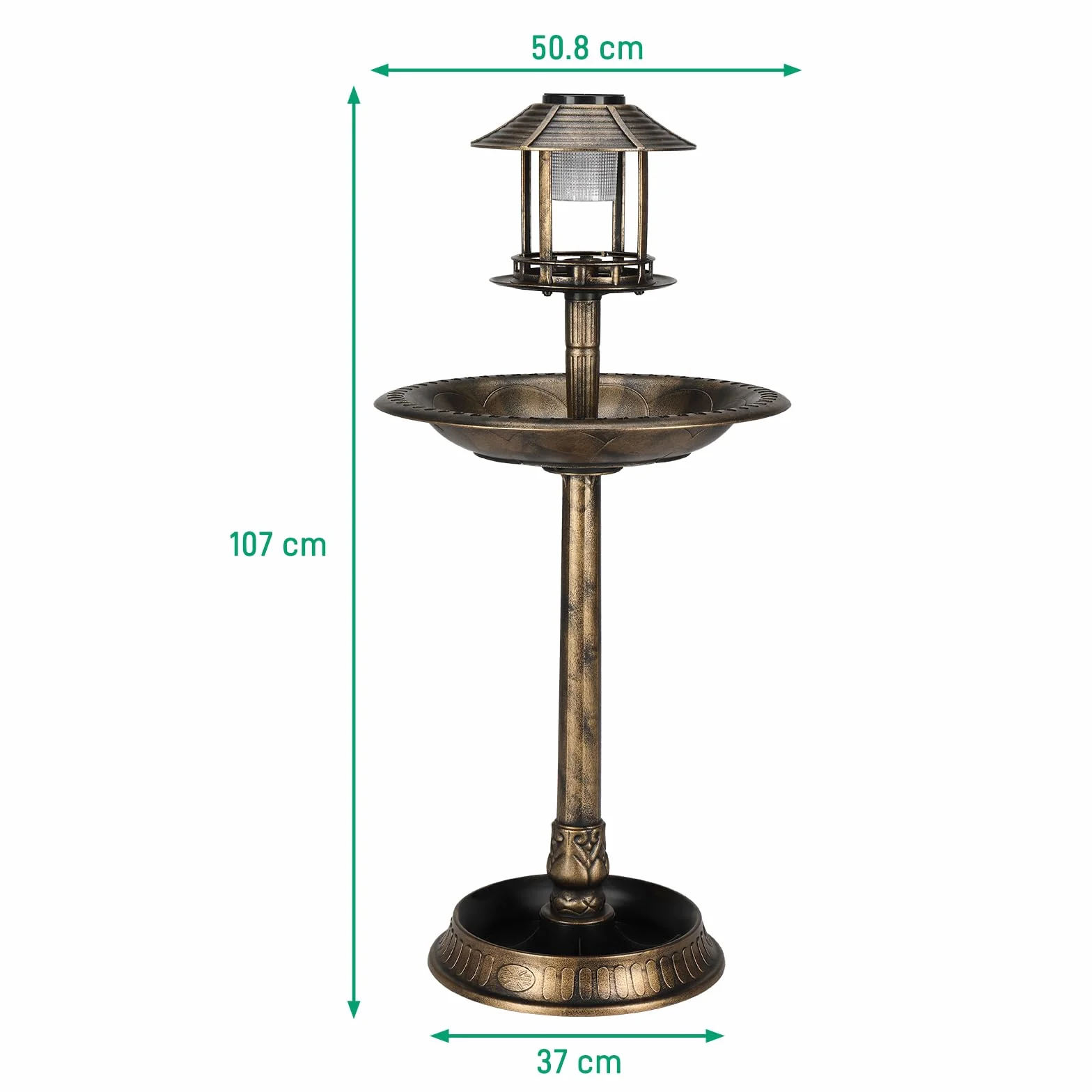 LEADZM Abreuvoir Oiseaux Exterieur Solaire avec Lampe - Mangeoire Oiseaux Exterieur, Support Remplissable, 51x51x106 cm, Bronze