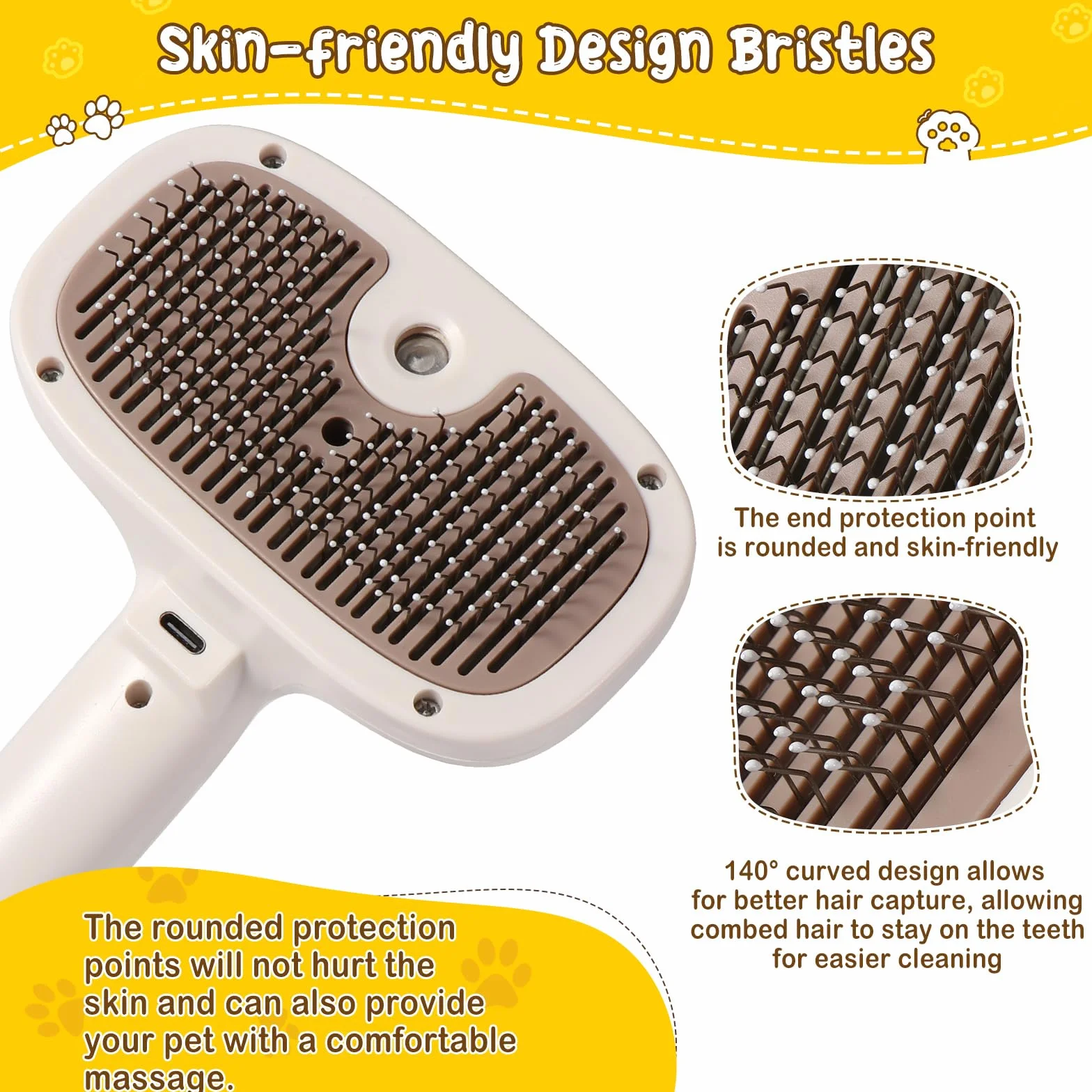 Brencco Brosse Vapeur Chat Chien 4 en 1 Réservoir Rechargeable Poils Courts Longs Massage Soin