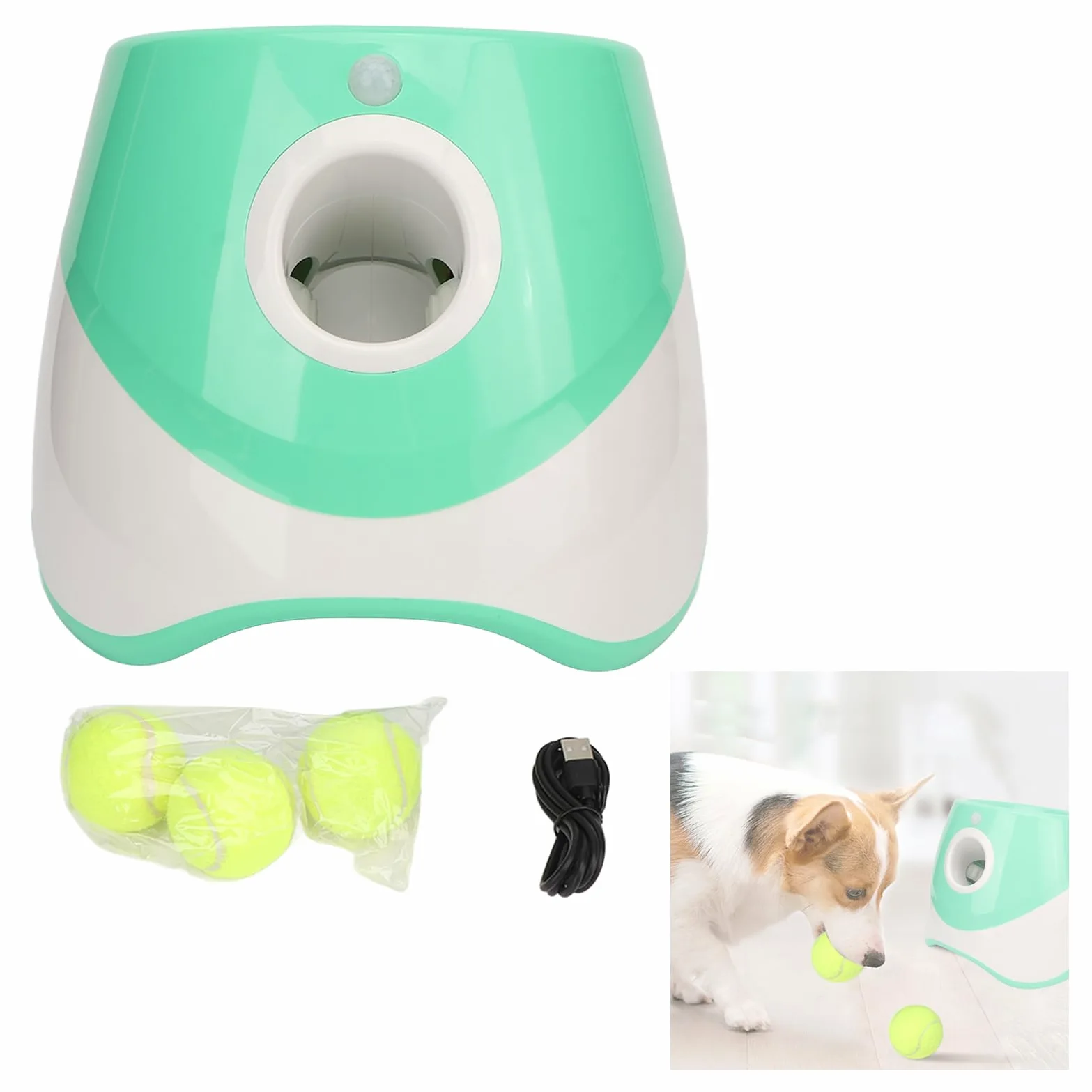 Lanceur de balle automatique pour chien, lanceur de balles automatique avec 3 modes, lanceur de balles pour chien rechargeable avec 3 balles de tennis pour jouer en intérieur et en extérieur